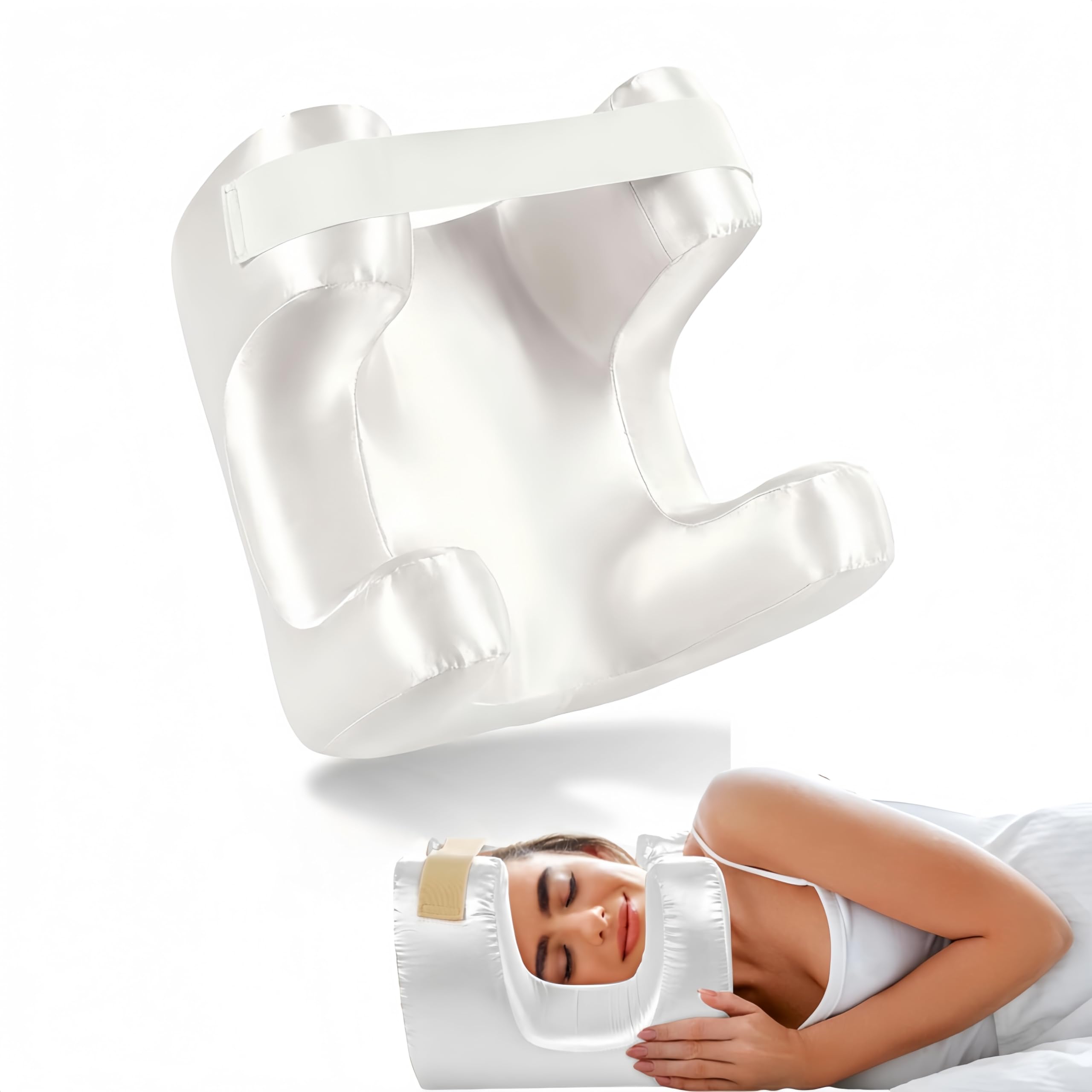 Photo 1 of FITHUGOO Face Pillow for Wrinkles, Anti Wrinkle Pillow with Cooling Silk Pillowcase, Beauty Pillow for Sleeping Face Down and Back Sleeping (White)
