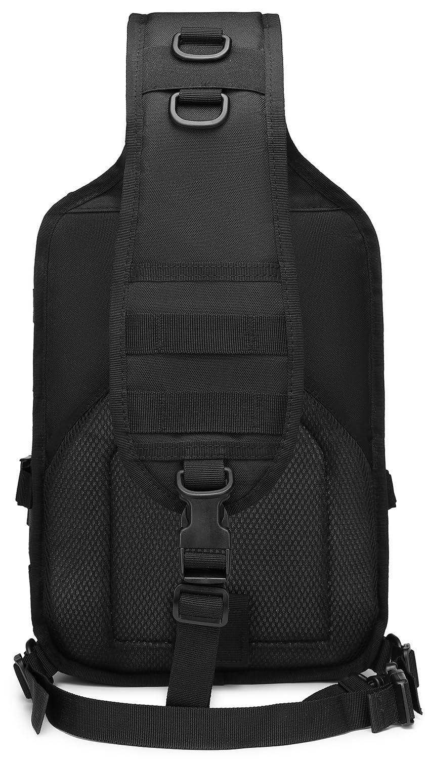 Mochila táctica cruzada bandolera Militray bolsa de hombro para hombres, paquete de pecho senderismo mochila 15L, Negro con funda, Mochilas Sling 3