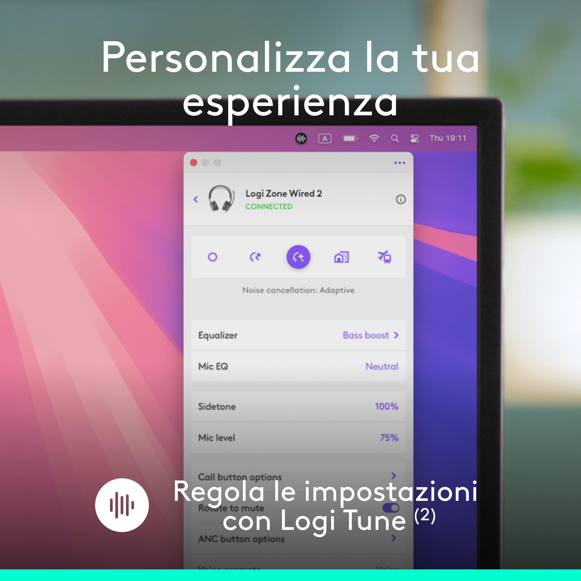 Logitech Zone Wired 2 - Cuffia con microfono con cancellazione del rumore e ANC ibrida adattiva, USB-C con adattatore USB-A - Grafite