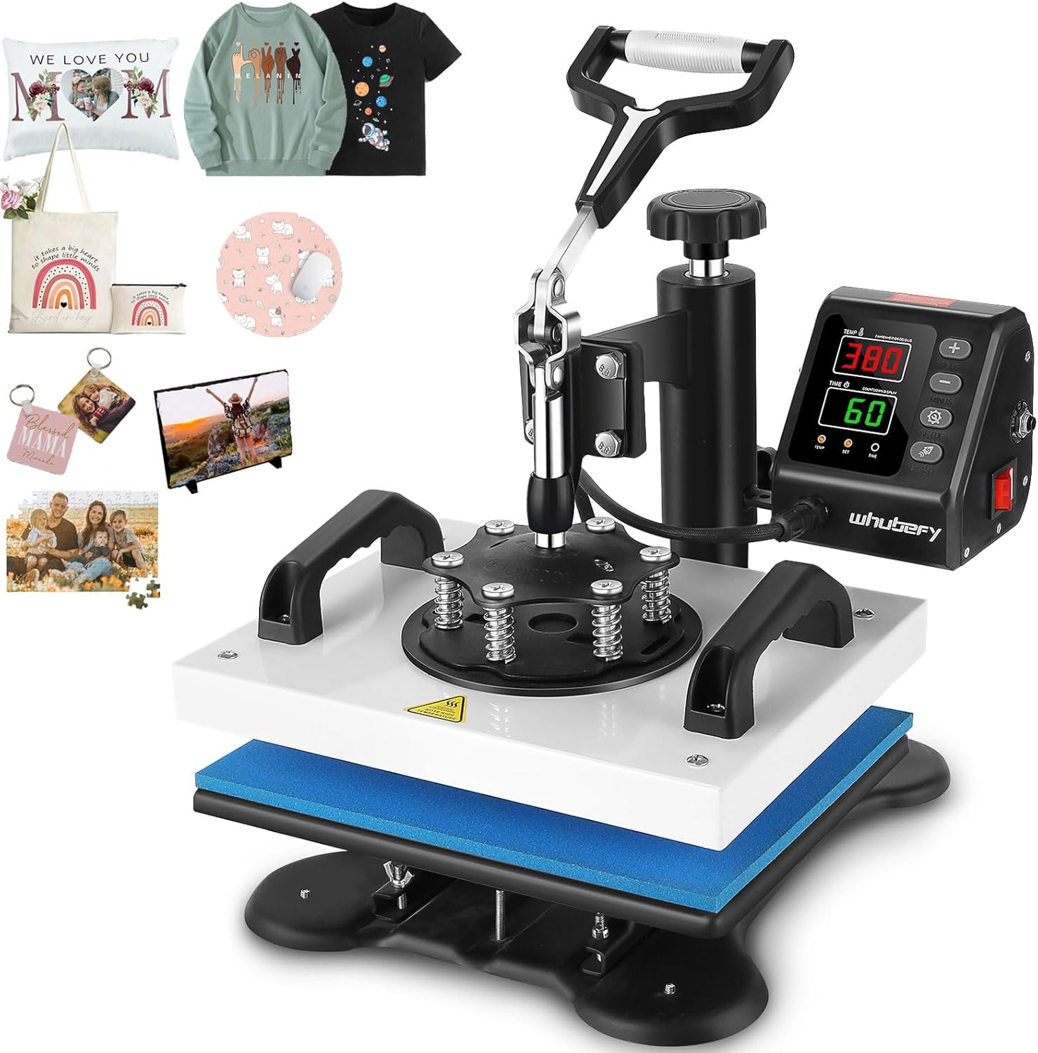 Whubefy Heat Press Machine for T Shirts, 12x10in 650W Heat Press for Bags Pillows Mats Puzzles, Fast Heat-up, Digital Precise Temp Control, Multifunctional Heat Transfer Printing Sublimation Machine
