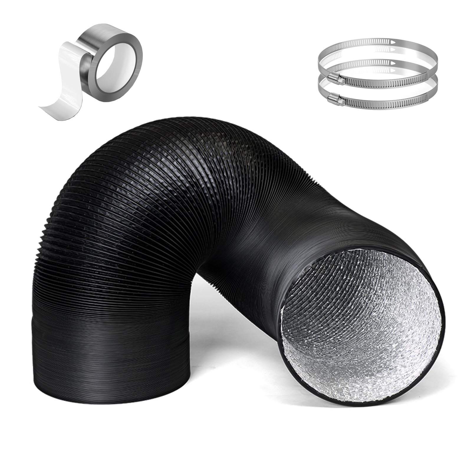 Tubo Flexible Tubo Secadora Manguera de Ventilación de Secadora con Conducto Flexible para Espacios Reducidos, 150-500 Mm Kit de Tubo de Escape Flexible para Campana Extractora de Cocina, Manguera de