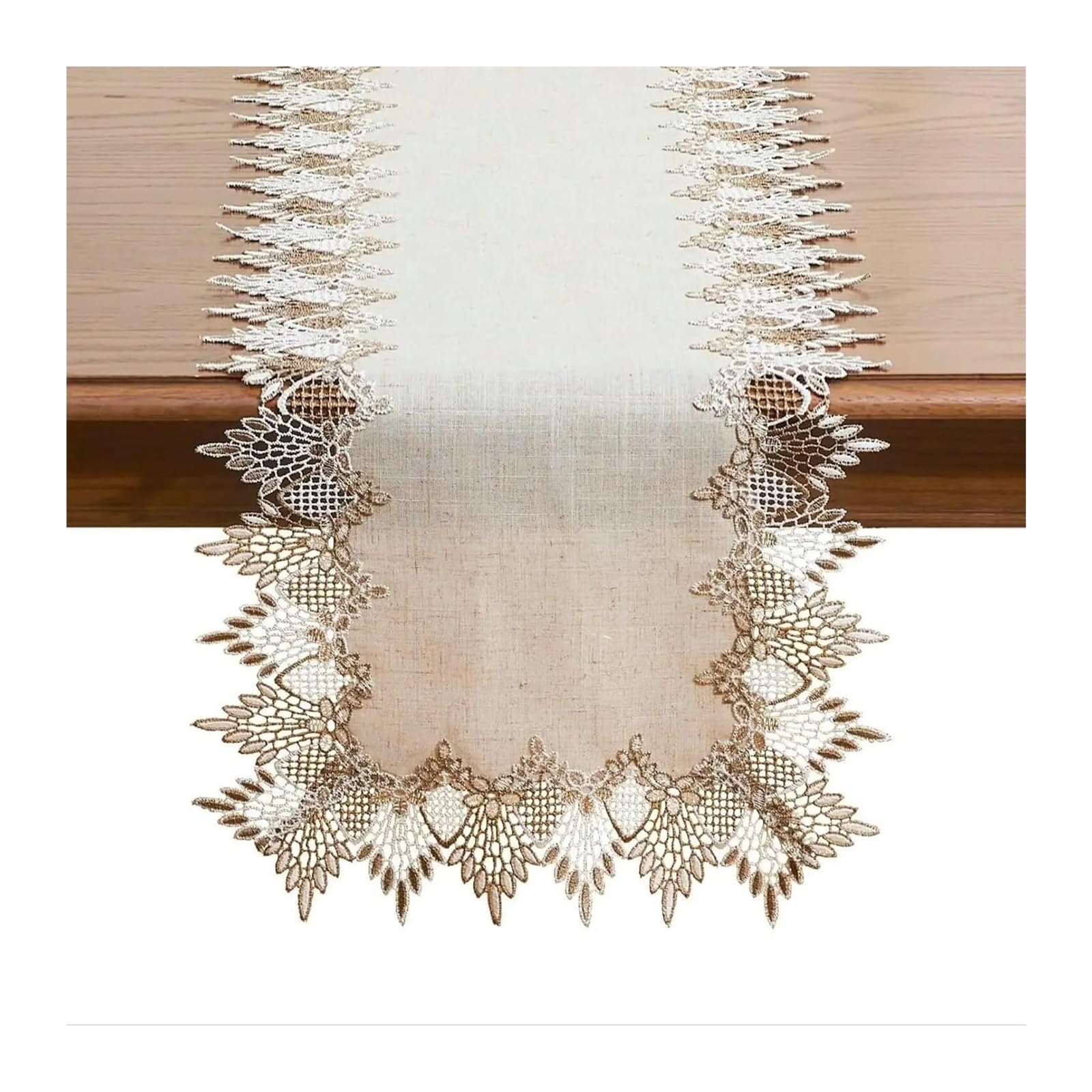 Runner da tavola in pizzo, Festa di nozze in cucina con sciarpa in pizzo lino beige(40x270cm)