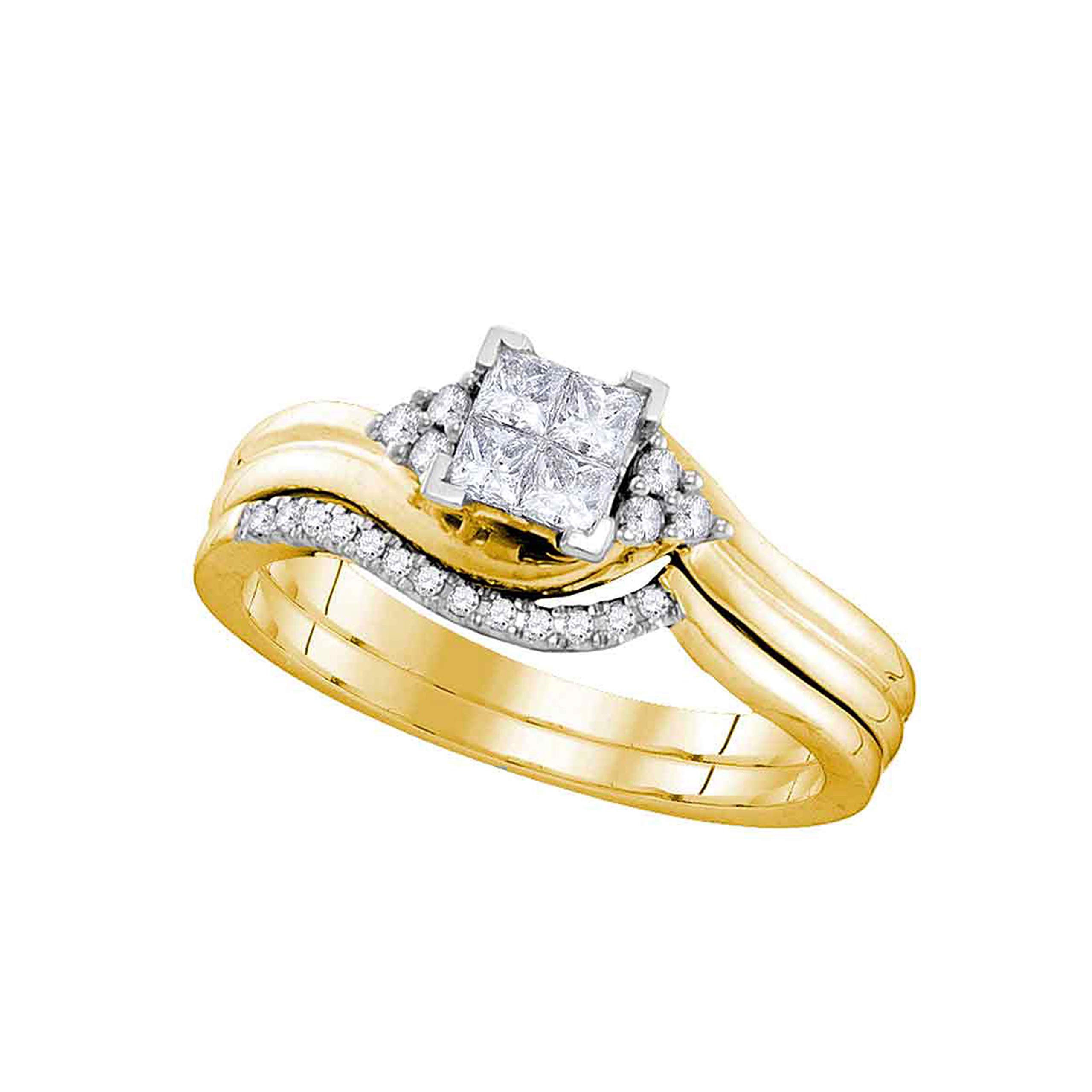Dazzlingrock Collection Juego de anillos de boda de 0,33 quilates (quilates) con diamante de princesa certificado de 1/3 quilates, oro amarillo de 10 quilates