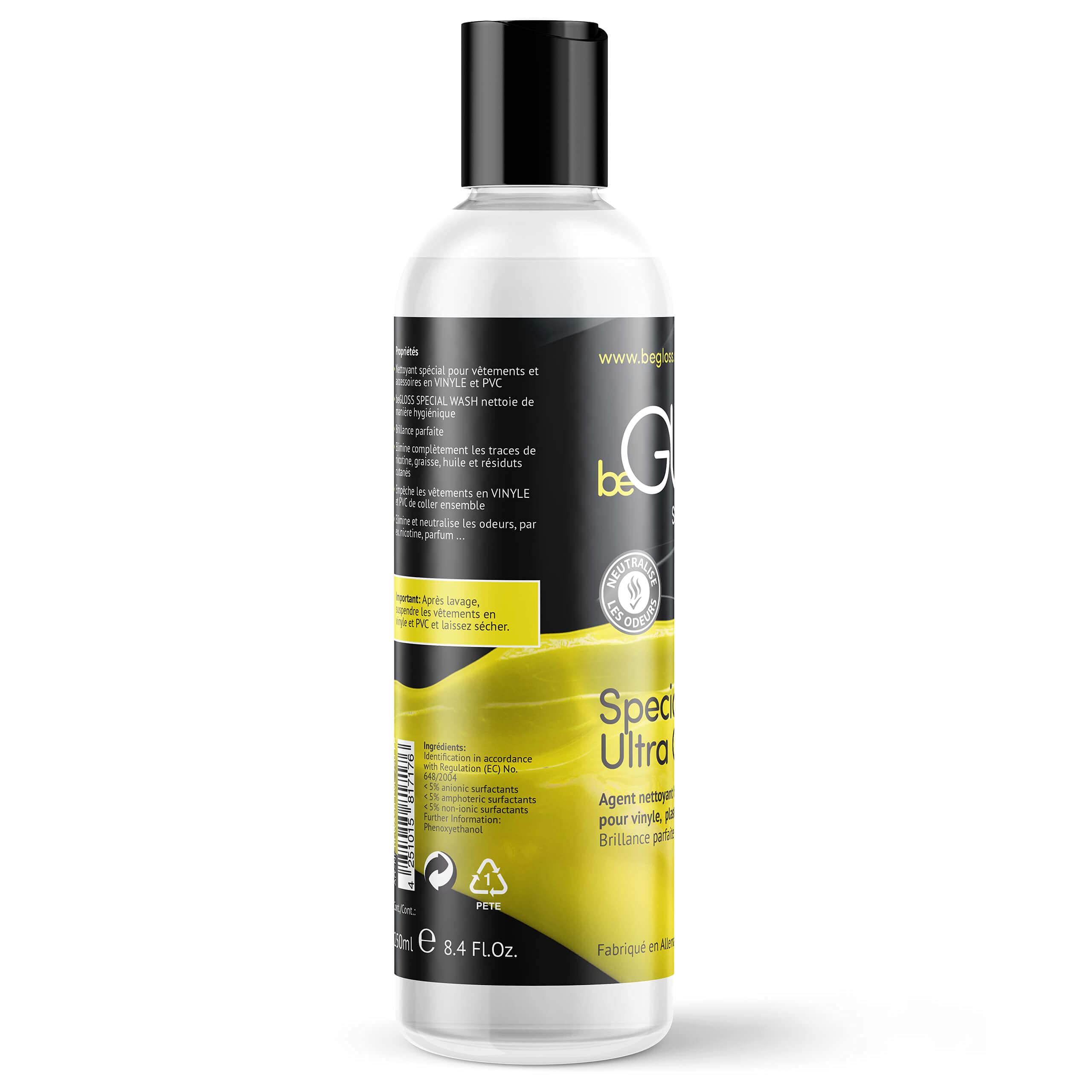 beGLOSS Special Wash VINYLE 250 est un nettoyant pour vêtements verni & plastique