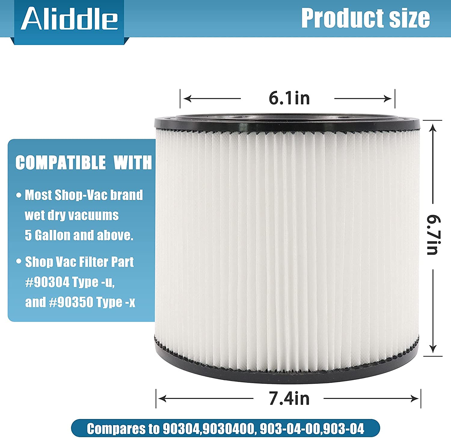 2Pack Replacement Cartridge Filter for shopvac 90304, 90350, 90333,903-04-00, 9030400,5 Gallon Up Wet/Dry Vacuum Cleaners