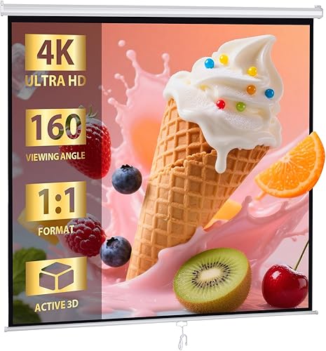 SUPER DEAL Pantalla de proyector de 120 pulgadas, pantalla de proyección retráctil, pantalla HD desplegable manual, formato 11 para cine en casa,
