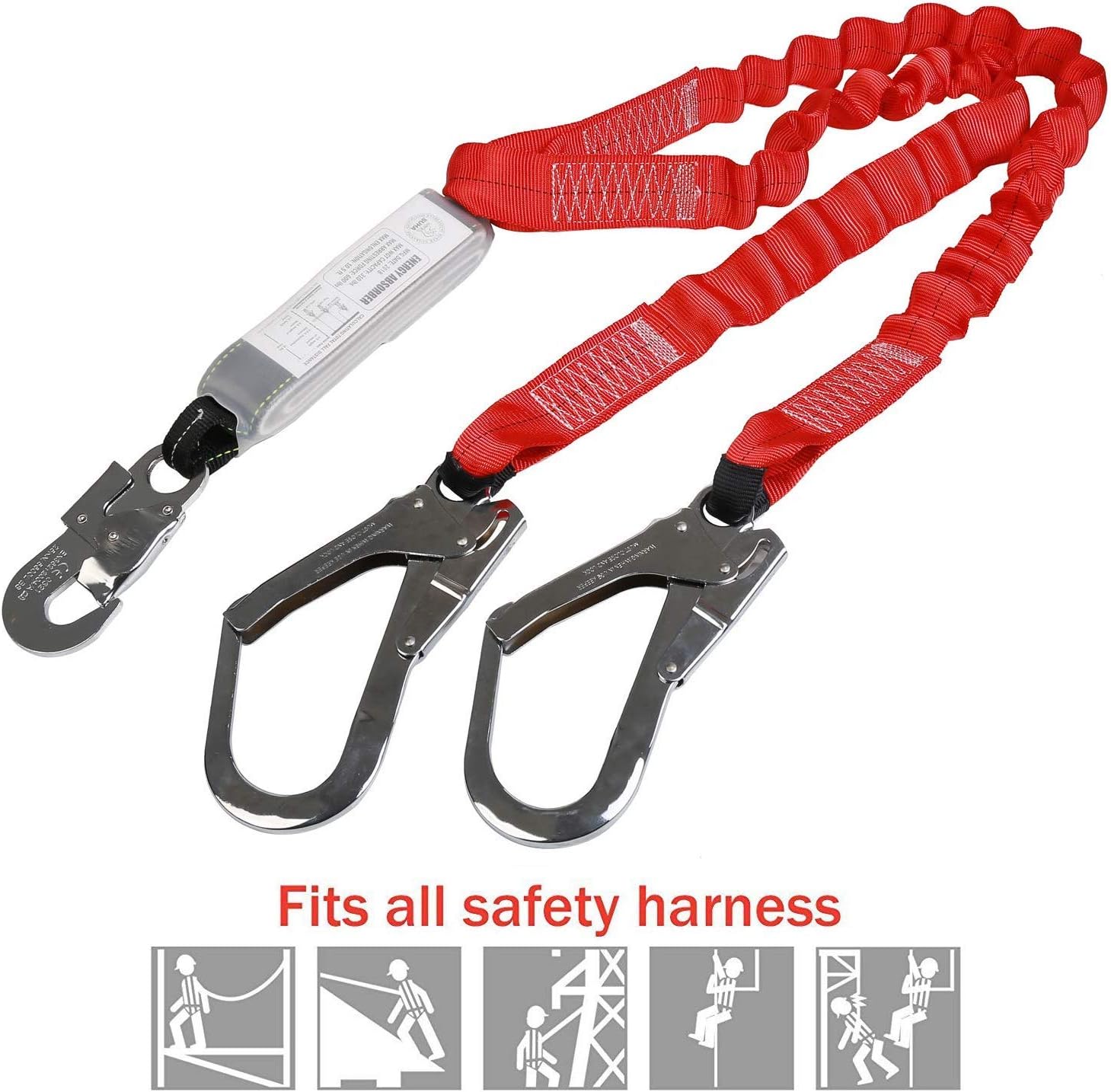 Nеw Arrіvаlѕ Dual Leg Stretch Lanyard w/Rebar, Fall Arrest Safety Harness Shock Resistant lanyard with energy absorption