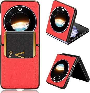 Cover for Tecno Phantom V Flip 6.9 Inch Thin Skin Frame Phone Protective Case Flexible Hard PC Back Cover Card Pocket Litchi Pattern Red