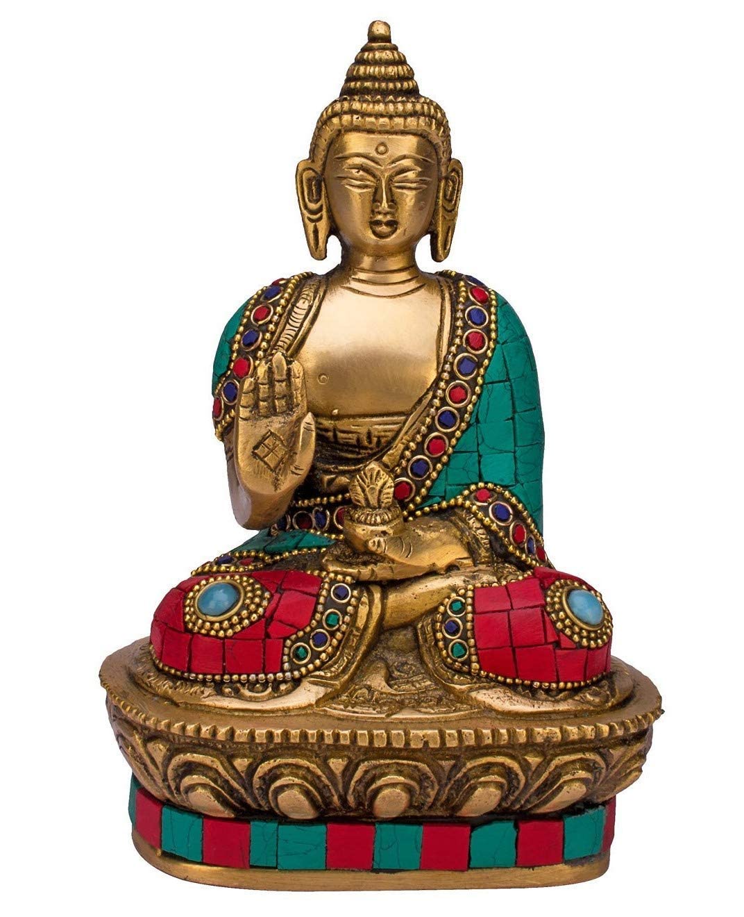 Statue de Bouddha laiton multicolore idole de table et cadeau religieux de 17,8 cm