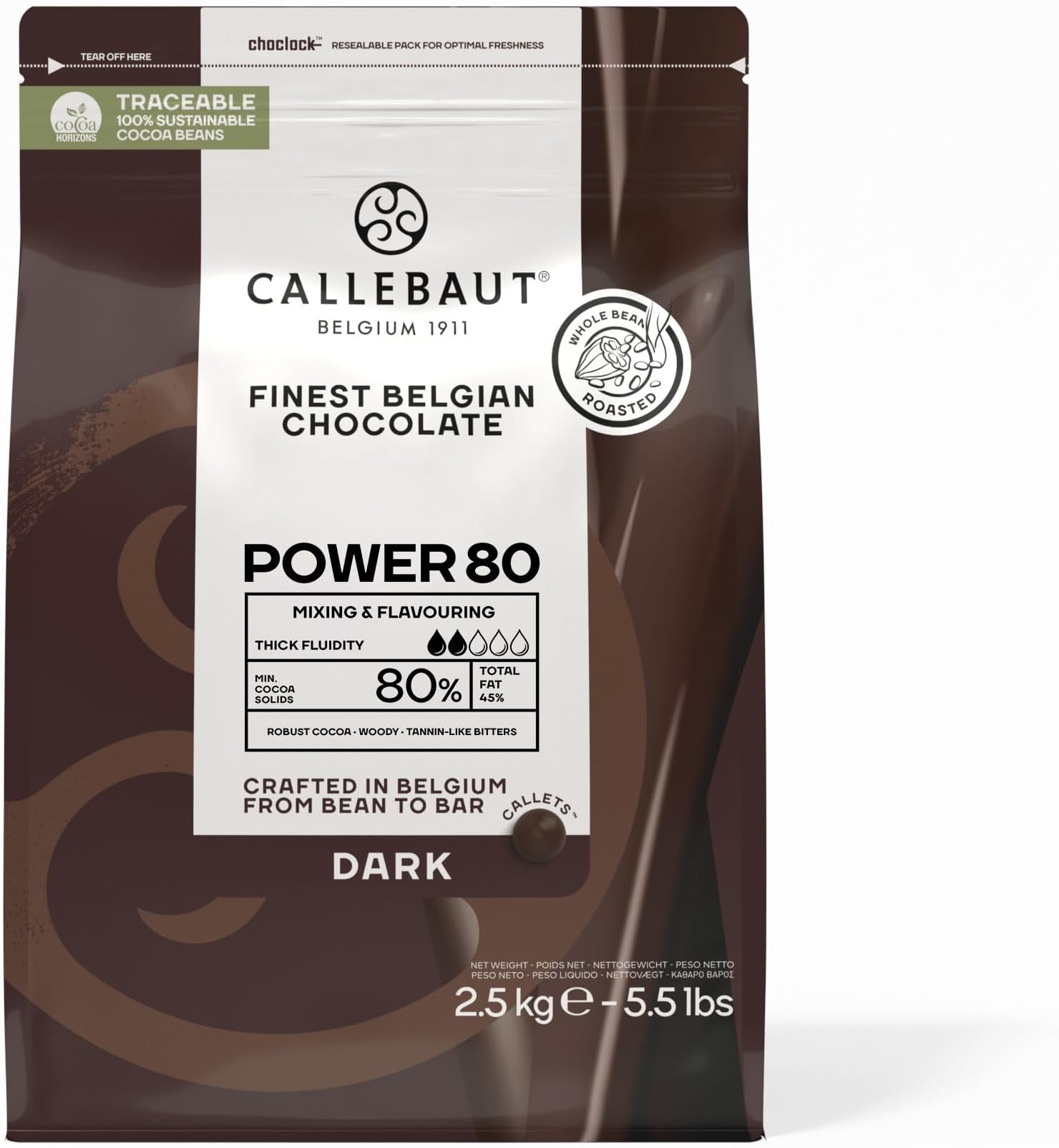 Powerful 80 Percent Dark Chocolate Callets 2.5kg