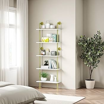 Amazon.com: HEONITURE 5 Shelf Modern Gold Bookshelf, Wall Mount