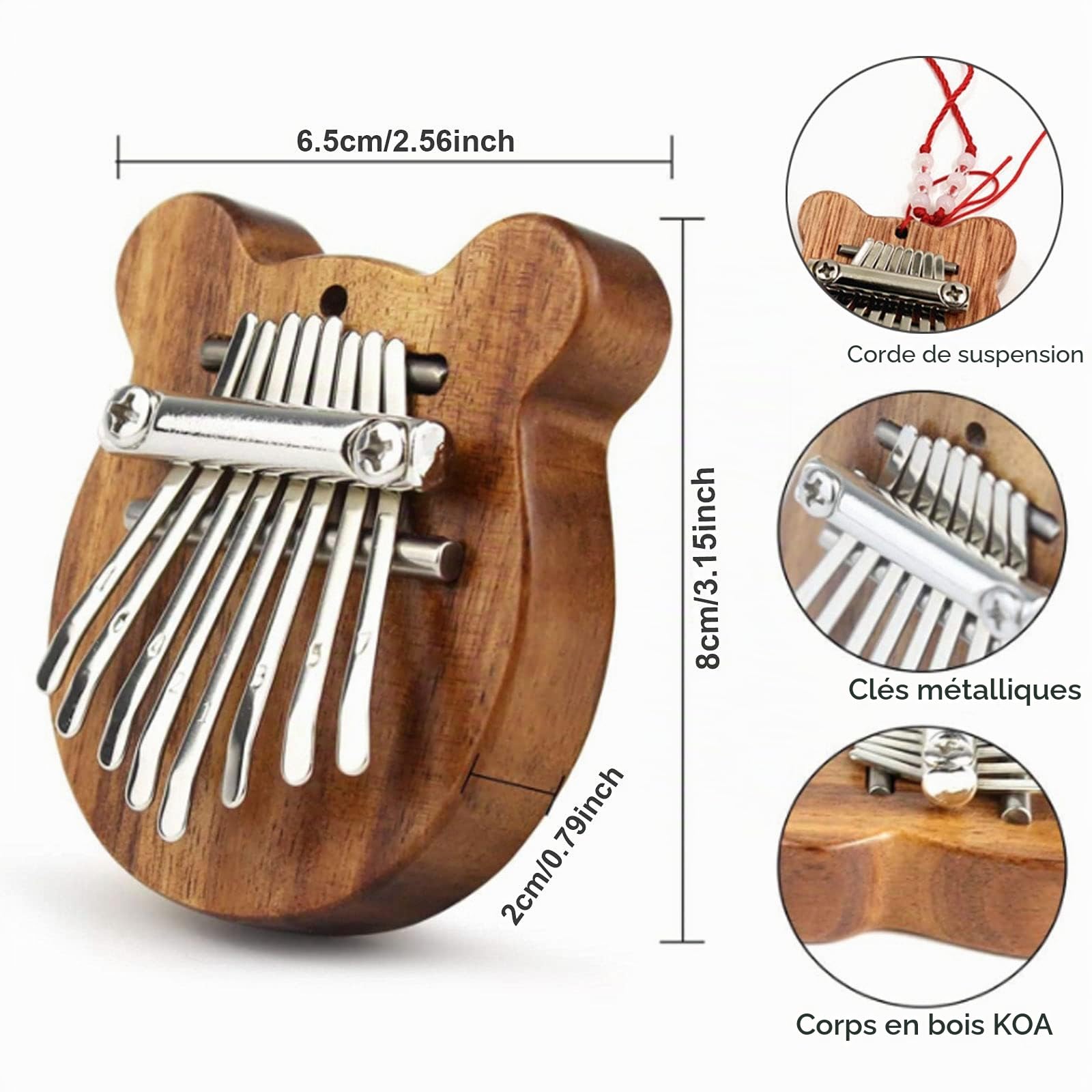 Mini Kalimba à Pouce 8 Clés Portable - Piano à Doigts en Bois pour Enfant et Adultes Débutants