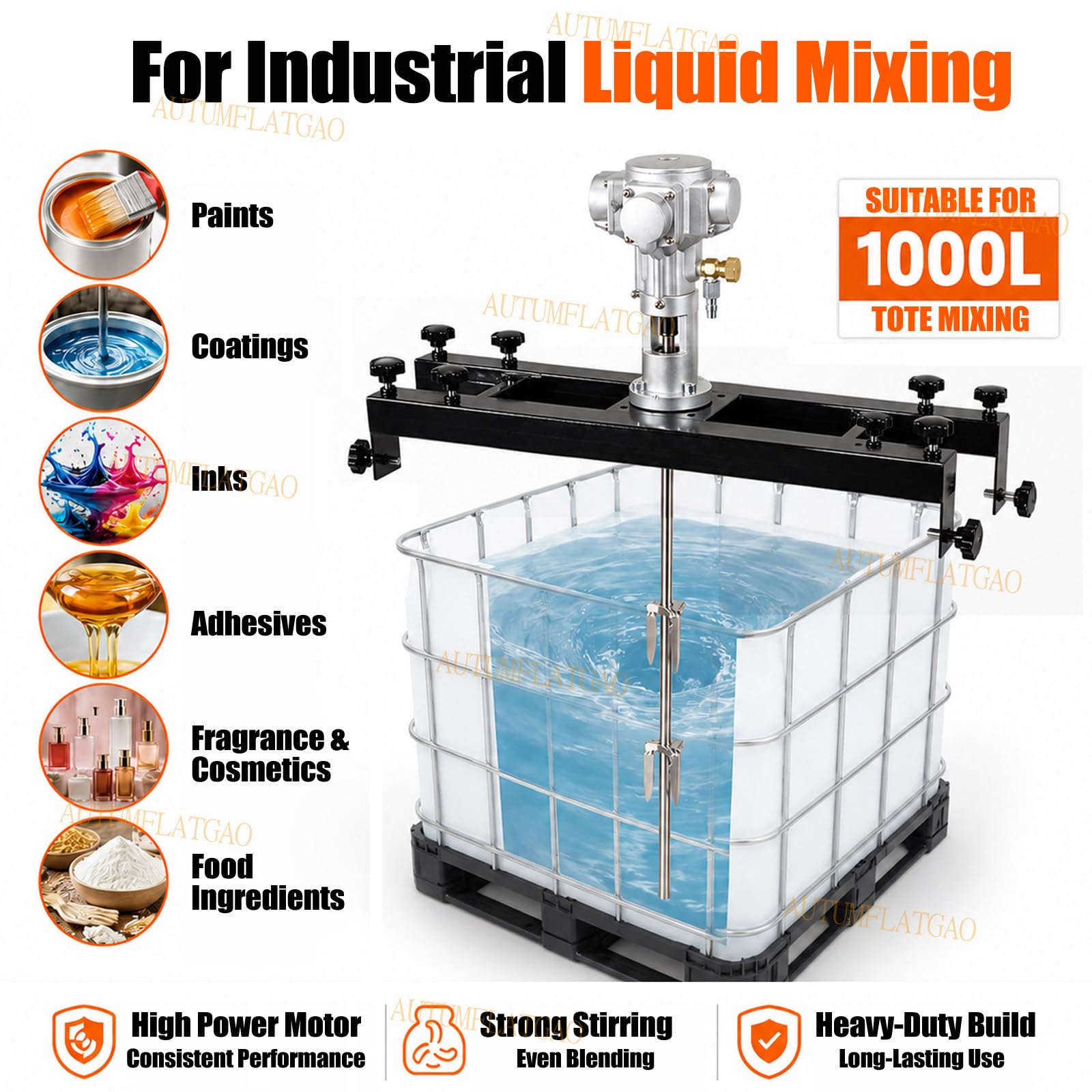 Agitatore Pneumatico 370W per Serbatoio IBC, Miscelatore per Cisterne con velocità Variabile 0-2500 Giri/Min, Girante Pieghevole in Acciaio Inox per Rivestimenti, Adesivi, Fragranze