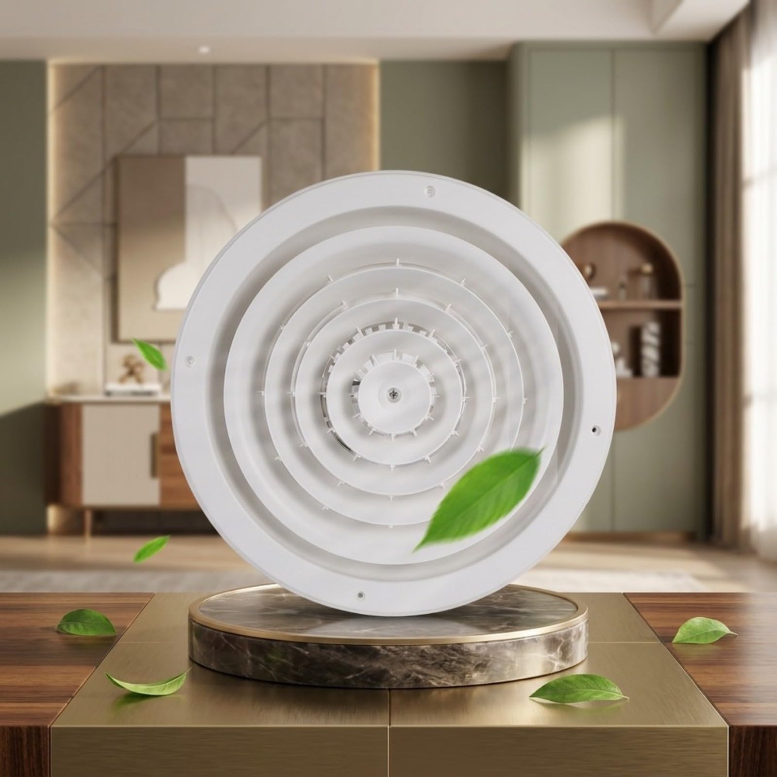 Griglia di ventilazione a soffitto rotonda 405 mm in ABS con distribuzione dell'aria regolabile per climatizzatori centrali e sistemi di ventilazione, bianca, adatta per casa e ufficio (405
