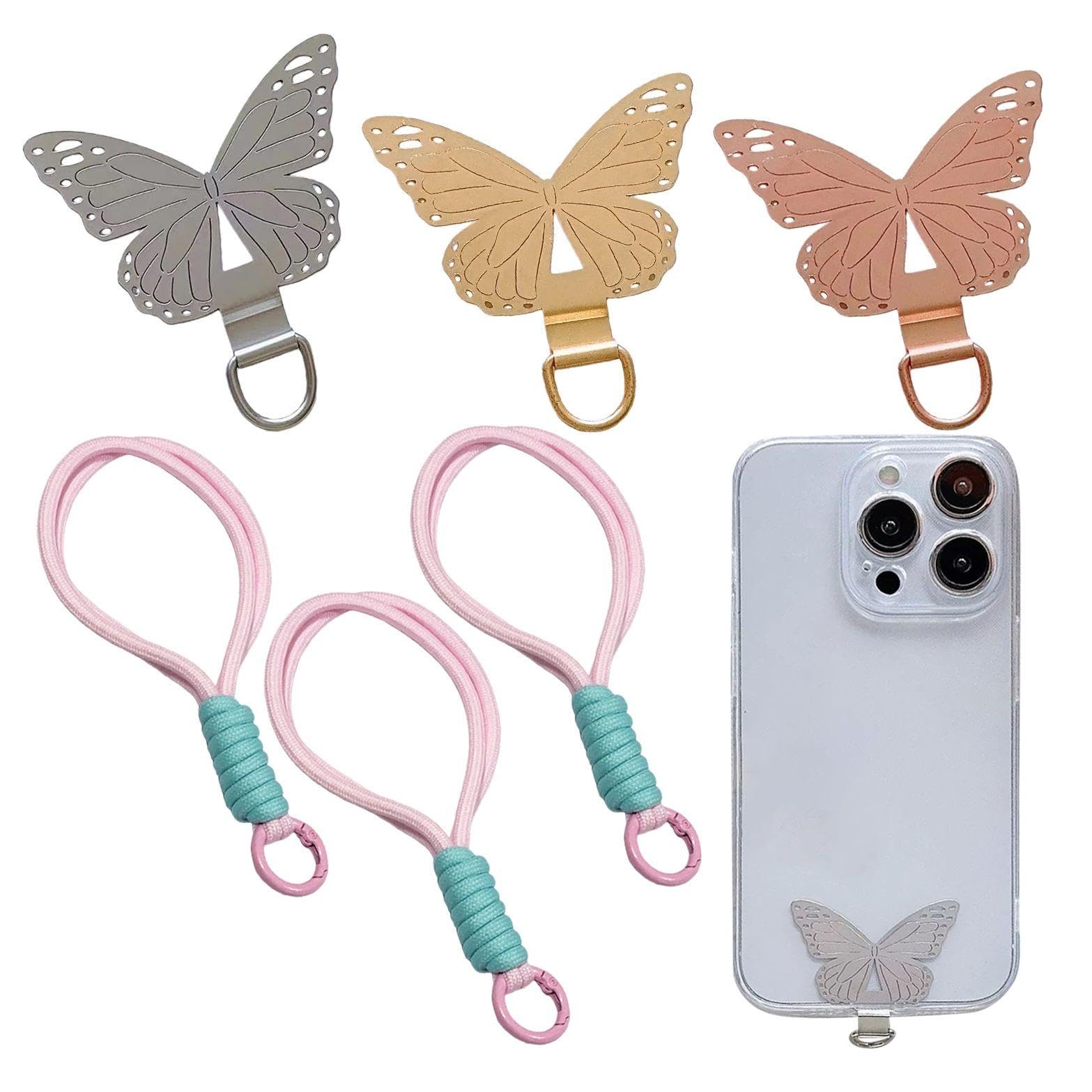 GDFHBD 3 Pieces Of Mobile Phone Lanyard Patch And 3 Short Mobile Phone Ropes, Butterfly-Shaped Mobile Phone Chain Buckle, Portable Multi-Function Accessories, Mobile Phone Pendant Accessories.