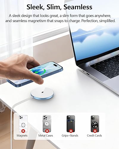 Miniatura 7 de Cargador inalámbrico magnético: almohadilla de carga inalámbrica rápida NANAMI para cargador MagSafe iPhone 17/17 Air/16/15/14/13/12, cargador de
