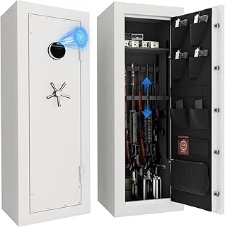 KAER Fireproof Gun Safe Biometric 20 Gun Safe for Rifles and Pistols 30 Minute Fire Protection Heavy-Duty Fingerprint Gun Cabinet for Shotguns with Digital Keypad, Large Quick Access (White)