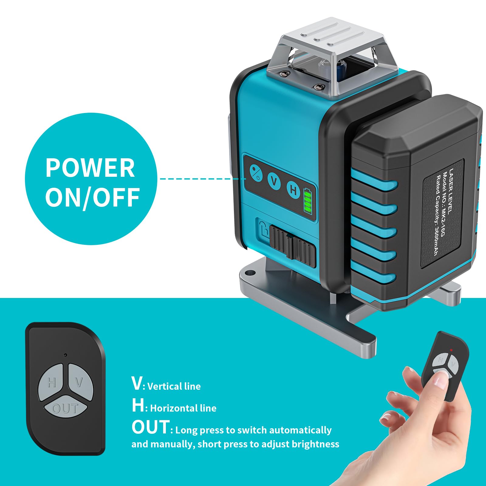 【Mode Impulsion】Niveau Laser 4 x 360°, 4D 16 Ligne Laser Chantier, Lazer Niveaux 16 Lignes Croisé 30M Mode Impulsion Extérieur, Verte Horizontal et Verticale avec Télécommande