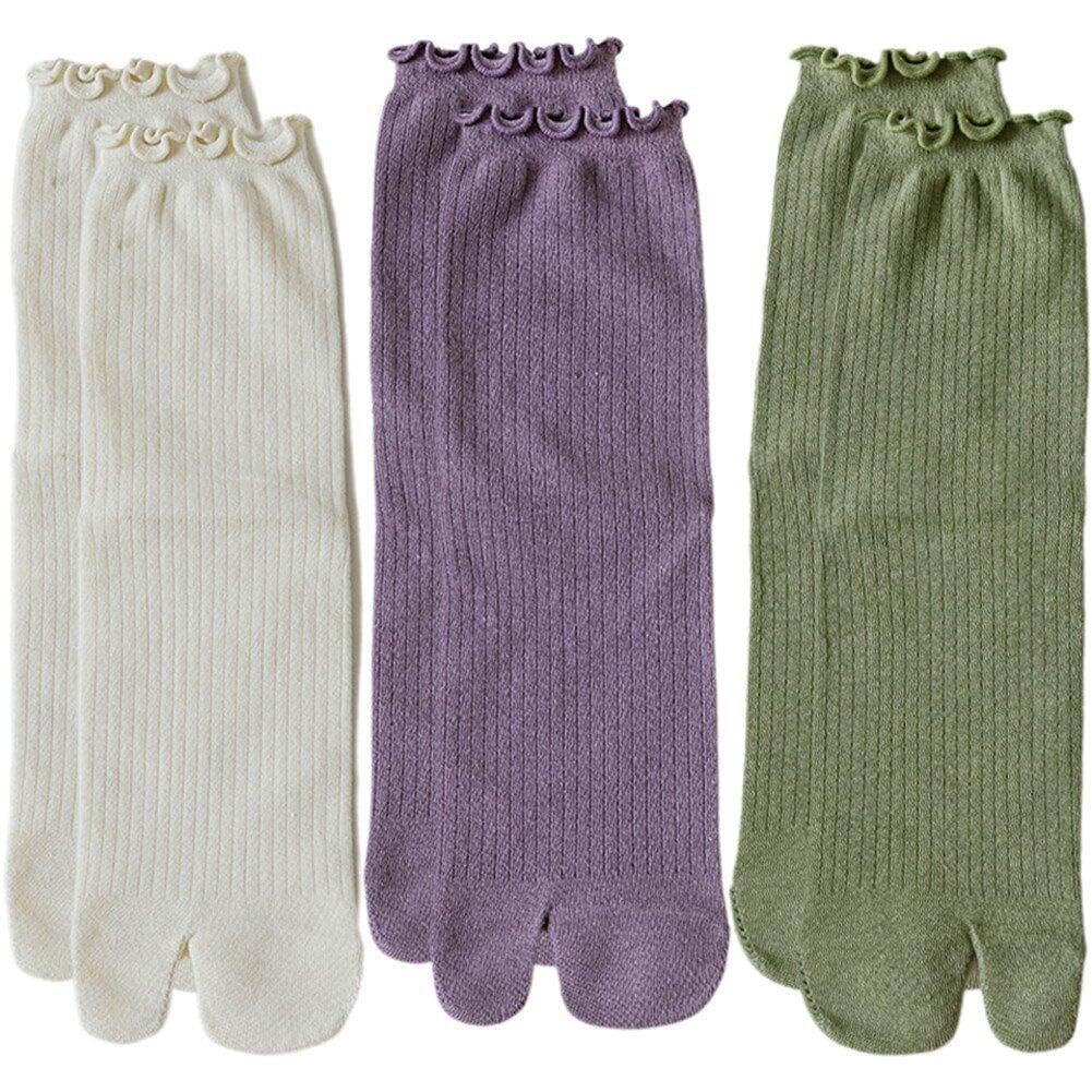 Wudaizhi Women's Style3 3 Pairs Two-Toed Socks Japanese Split Toe Socks Tabi Socks Cotton Japanese Geta Socks Solid Color Comfortable Two-Toed Socks