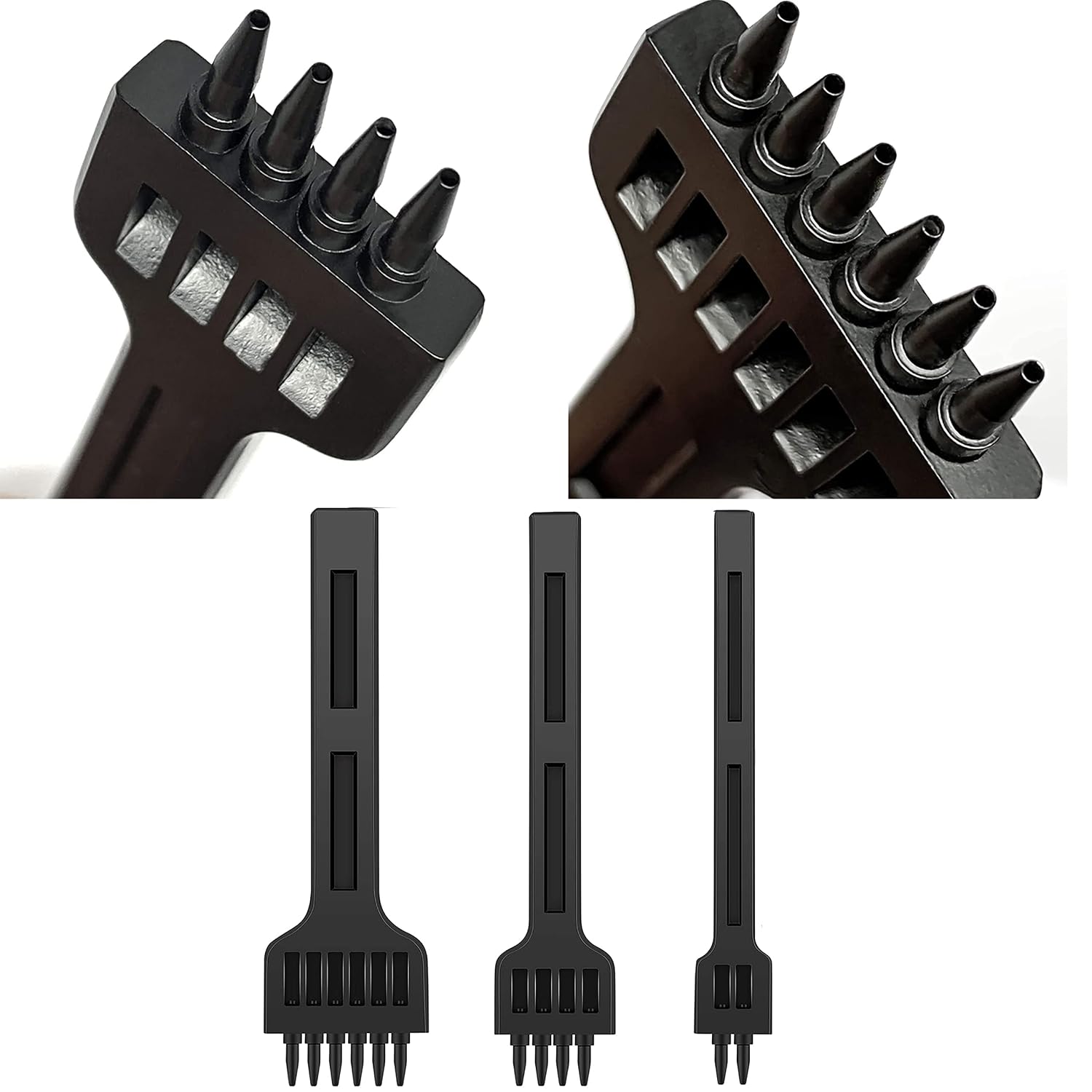3-Piece Leather Stitching Chisel Set - 4mm Diamond Prong (2/4/6 Teeth) for Leather Craft