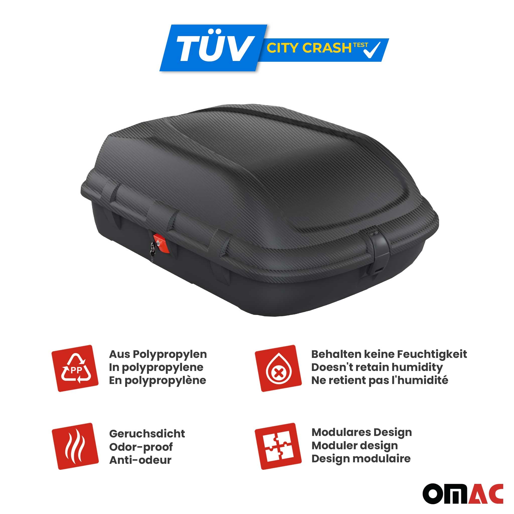 OMAC Cofre de techo para – Certificado TÜV – Sistema frontal de aluminio con cerradura – Capacidad de carga de 55 kg – 270L