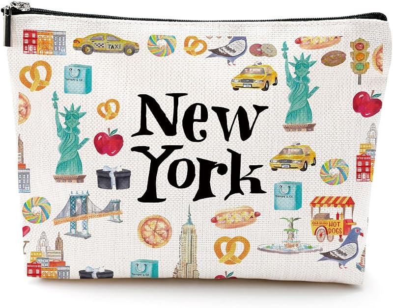 Necessaire de maquiagem NGZS New York1 com zíper, estampa dupla face, 20,07 x 5,08 x 17,78 cm, Pacote com 1