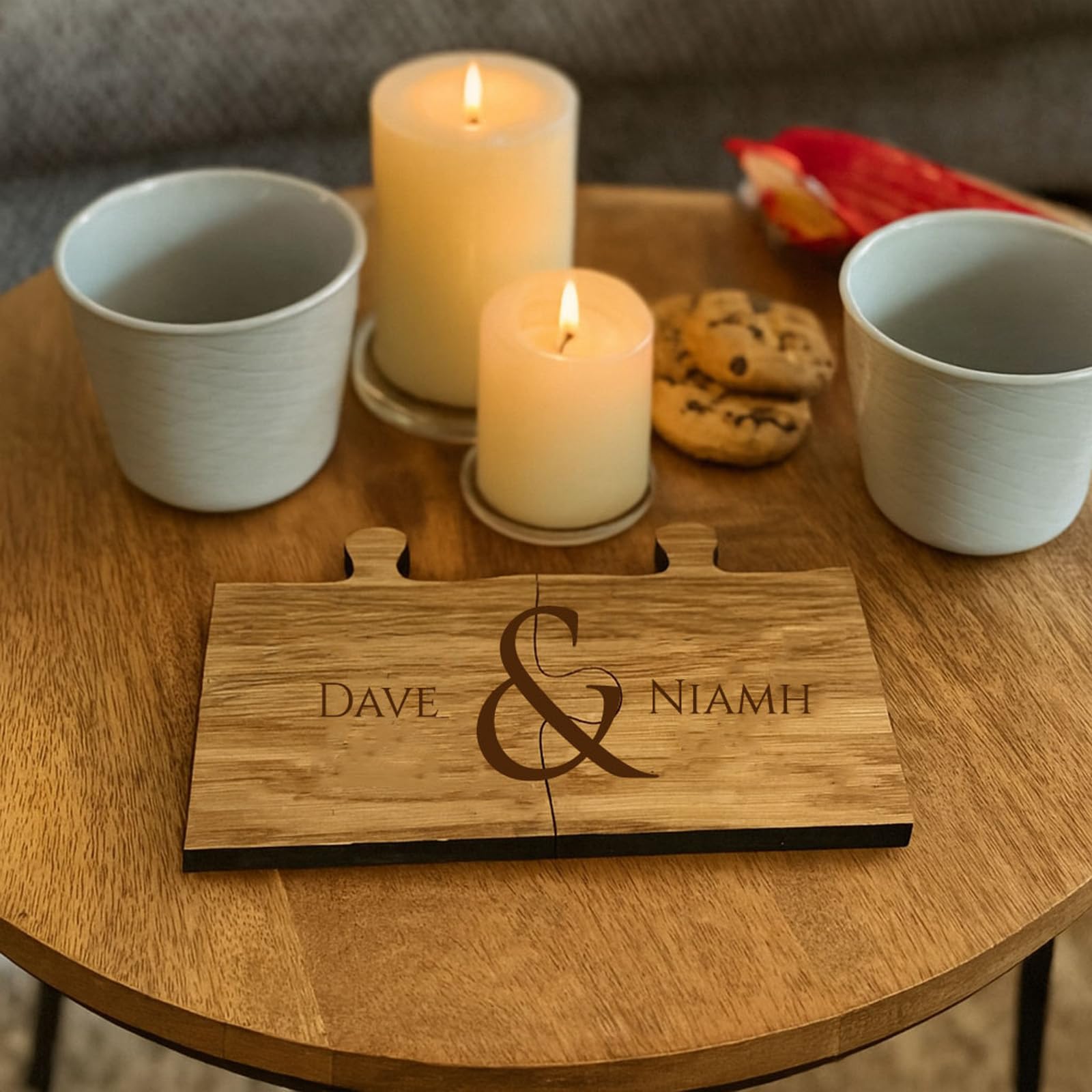 Luck And Luck Brown Custom His Her Coaster Set, Engraved Jigsaw Wooden Coaster, Couples Mr Mrs Gift, Wood Anniversary Wedding Gift, Set Of 2