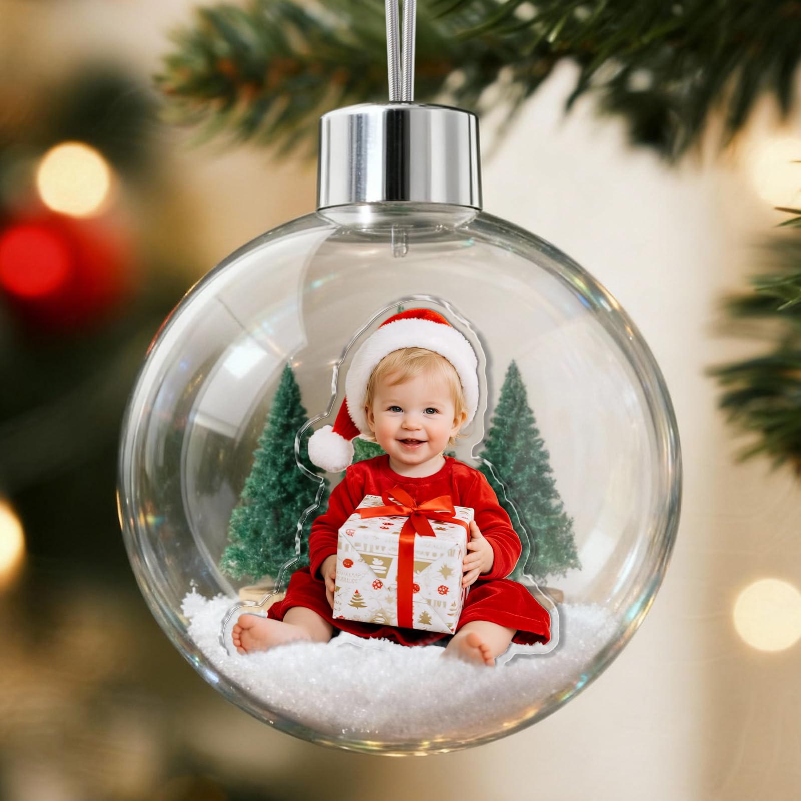 iDIY Personalised Babys First Christmas Bauble 2025 - Custom 3D Photo Ball Decoration for Christmas Tree - Acrylic Hanging Snow Globe - Xmas Ornament Gifts for Baby Grandkids Newborn