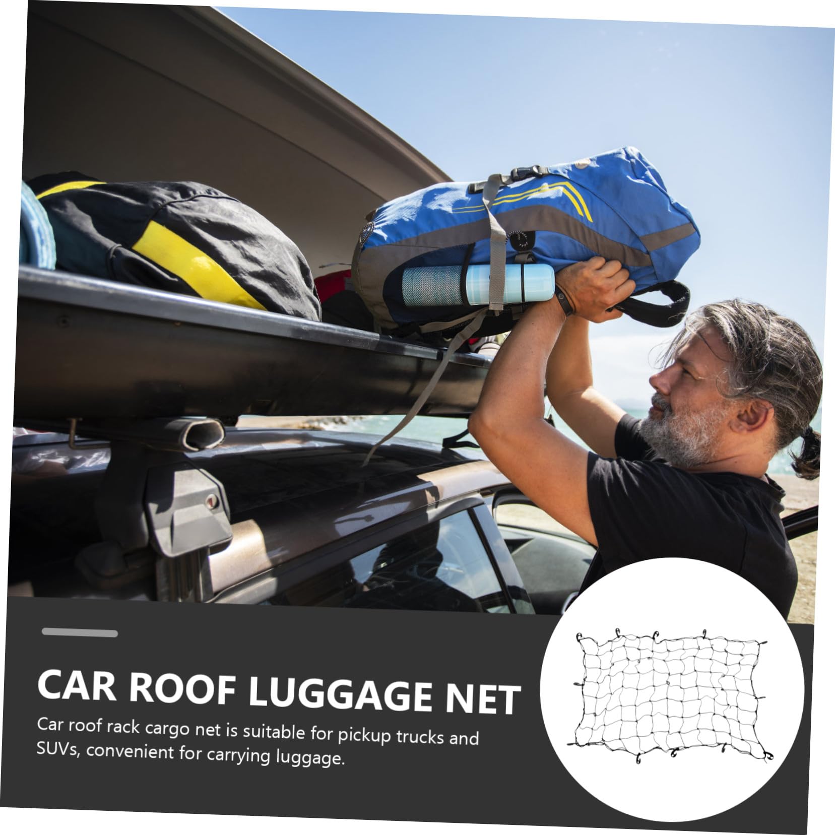 SOIMISS Filet Filet de Rangement pour Toit de Voiture de Chargement en Caoutchouc Noir Protection Intégrale pour Bagages pour Porte-Bagages de Voiture
