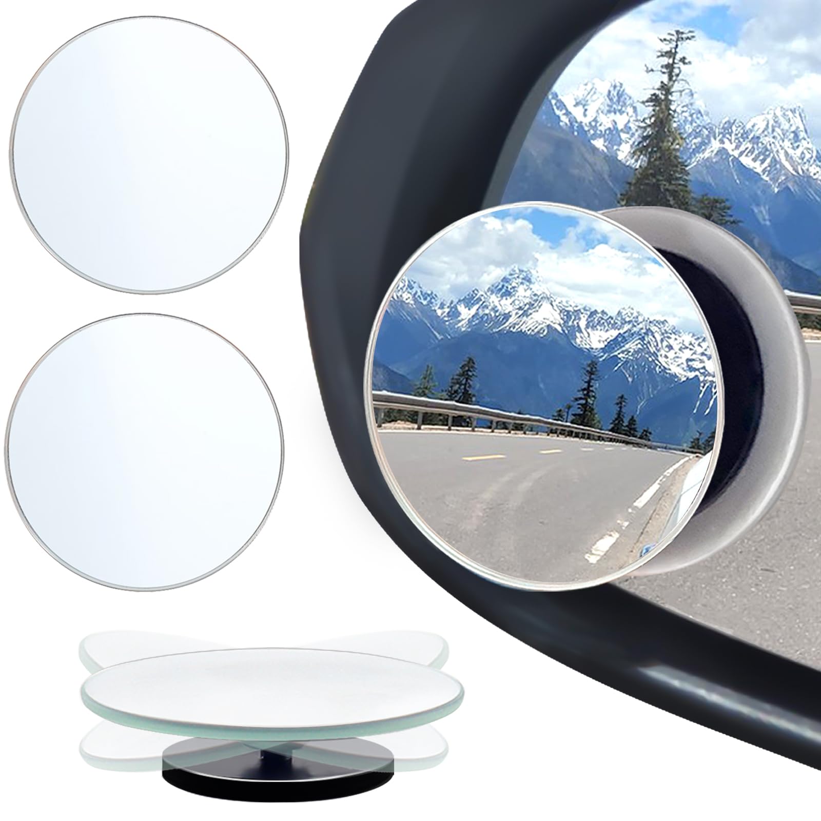 2 Pack Blind Spot Mirrors,Rear View Mirror Accessories,2" Round Car Spot Frameless Convex Glass Side Mirror,with Wide Angle Adjustable Stick,Perfect