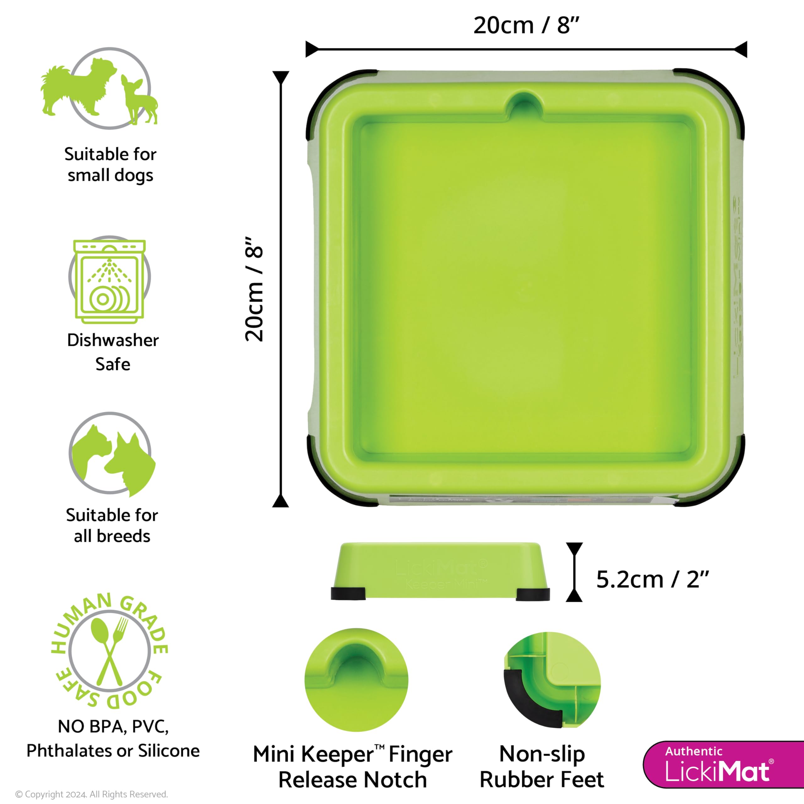 LickiMat Mini Keeper. Designed to Enhance LickiMat Experience and Extend LickiMat into Full Feeder for Small Dogs. (Green)