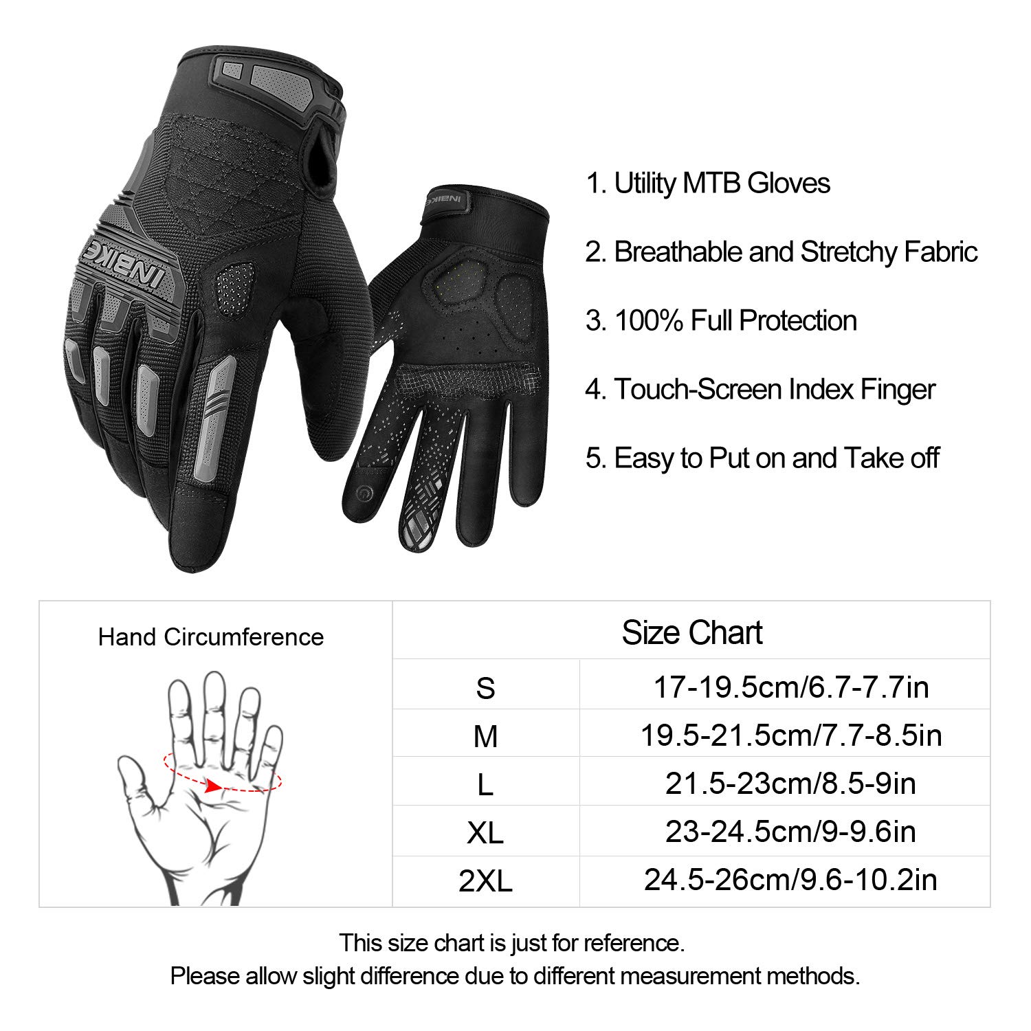 INBIKE Guanti MTB in Gel Antiscivolo Resistenti con 2 Dita Touchscreen per Mountain Bike Ciclismo