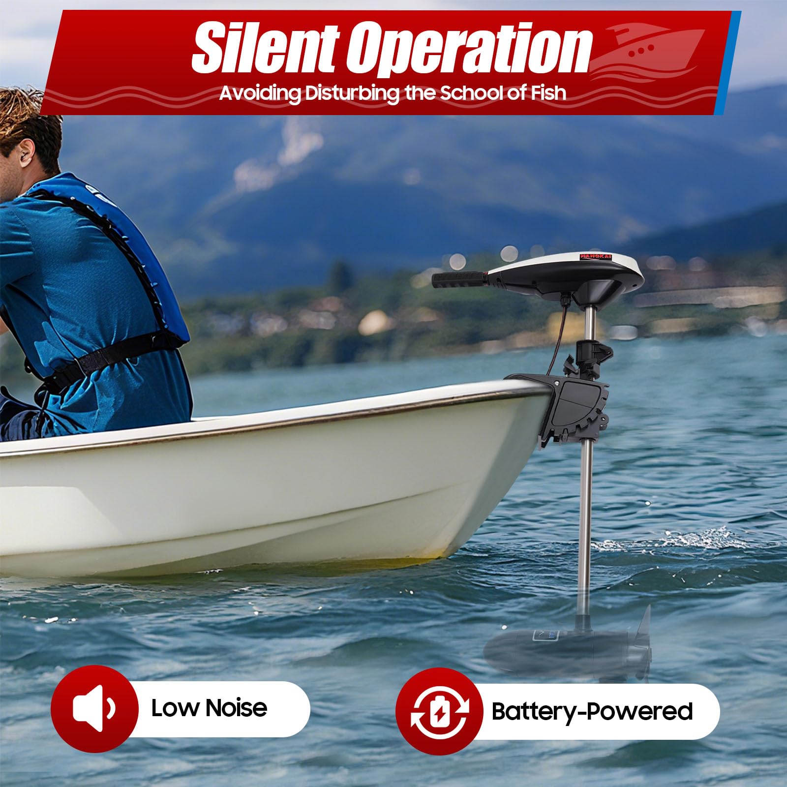 80LBS Motor fueraborda eléctrico de 12 V, motor de barco eléctrico con 5 marchas adelante y 2 marcha atrás, altura ajustable, motor de cobre puro para kayaks, canoas, botes inflables