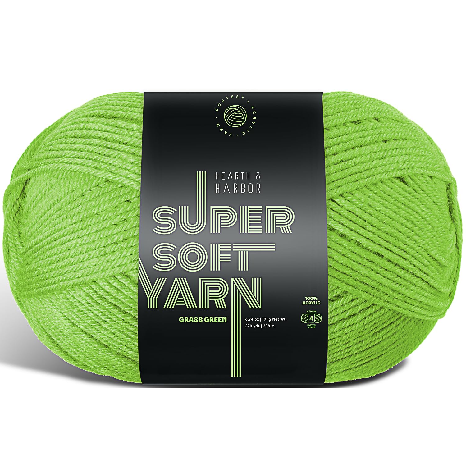 Acrylic Yarn for Crocheting &amp; Knitting – Soft Crochet Yarn for Crocheting, 370 Yards, Perfect for Crafts &amp; Amigurumi, Medium Worsted Weight 4, Grass Green