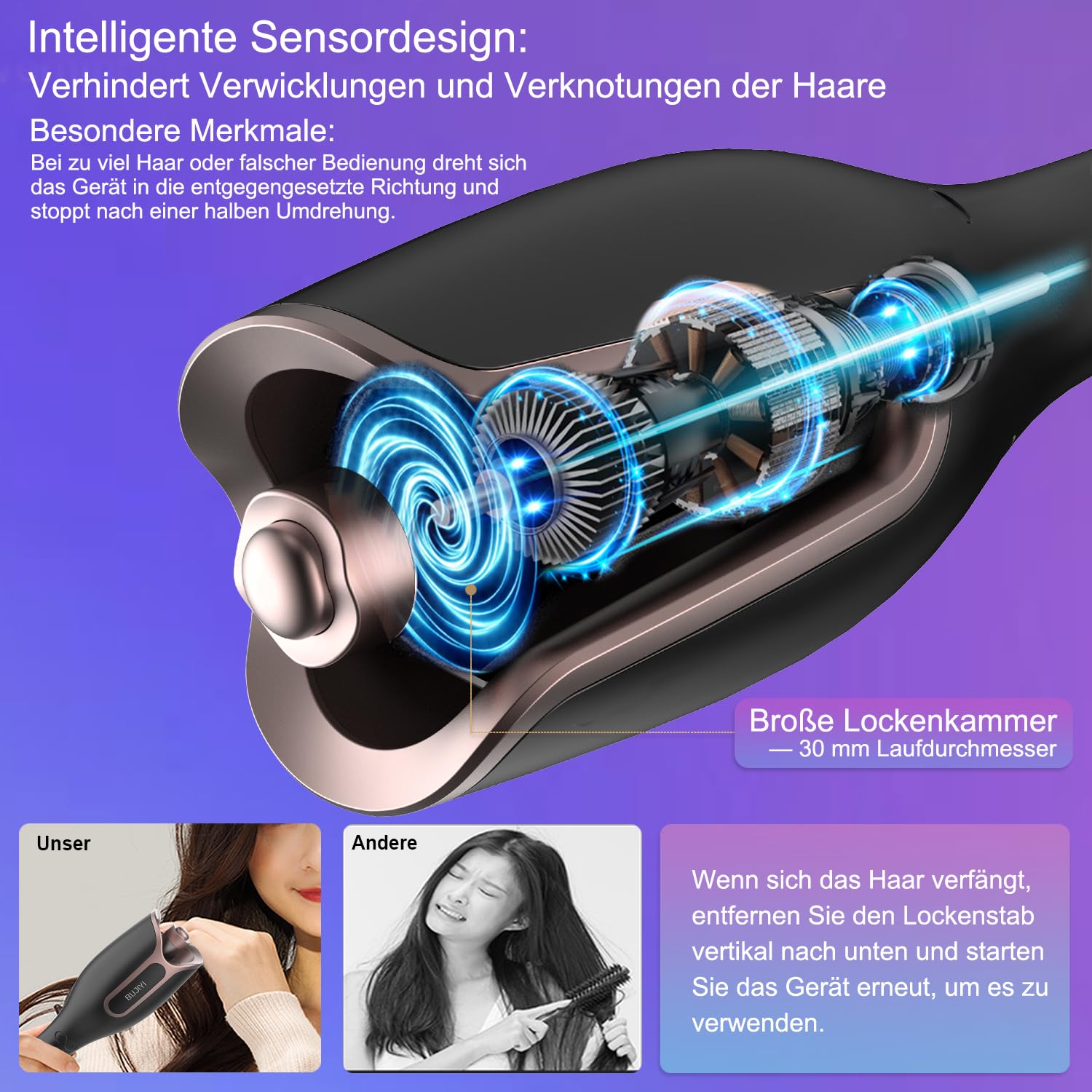 Lockenstab Automatisch,Lockenstab Große Locken mit mit 4 Temperatureinstellungen und 3 Heizzeitoptionen, Schnell Erhitzender Langanhaltende Frisur (Schwarz)