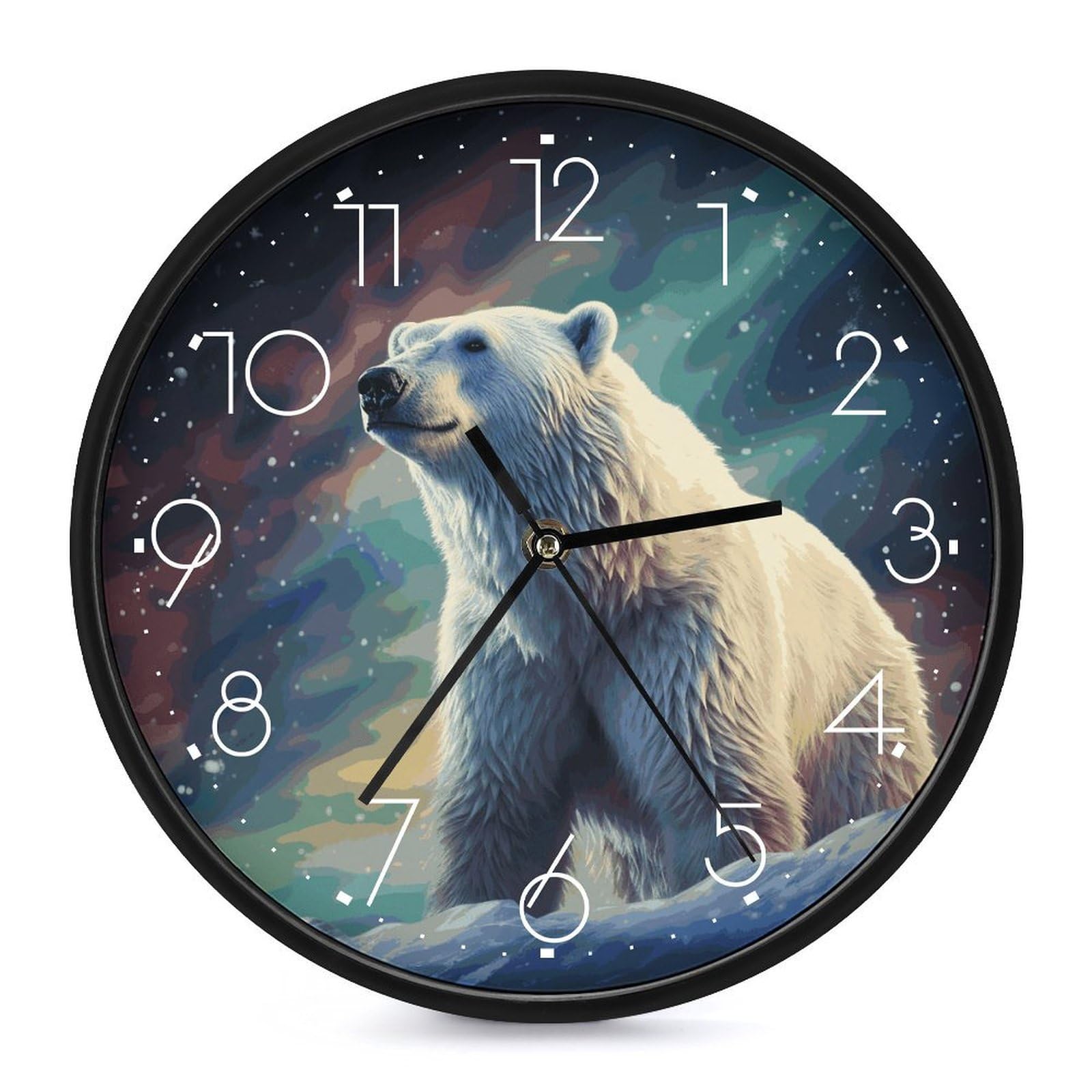 Horloge murale ours polaire pour chambre enfant et bureau sans bruit
