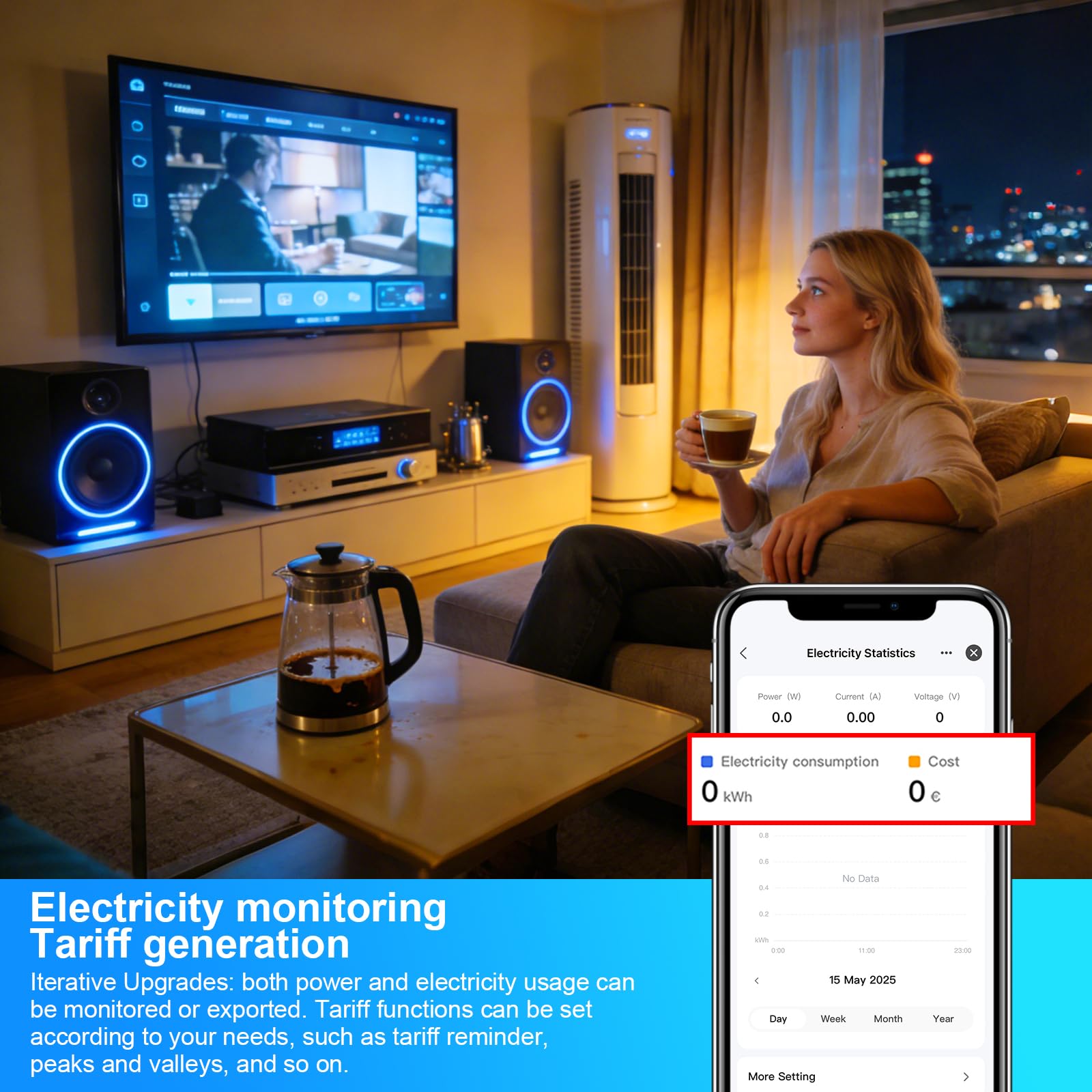 ANTELA Presa Smart AI con Misurazione del Consumo Elettrico | 16A 3680W, Compatibile con Google Home/Alexa, Smart Life APP, Wifi 2,4GHz, 4 Pezzi
