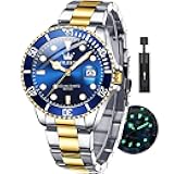 Watches for Men with Date Luxury Big Face Waterproof Mens Wristwatch Analog Dress Two Tone Stainless Steel Man Watch Luminous Relojes De Hombre Calendar(Green/Blue/Black Dial