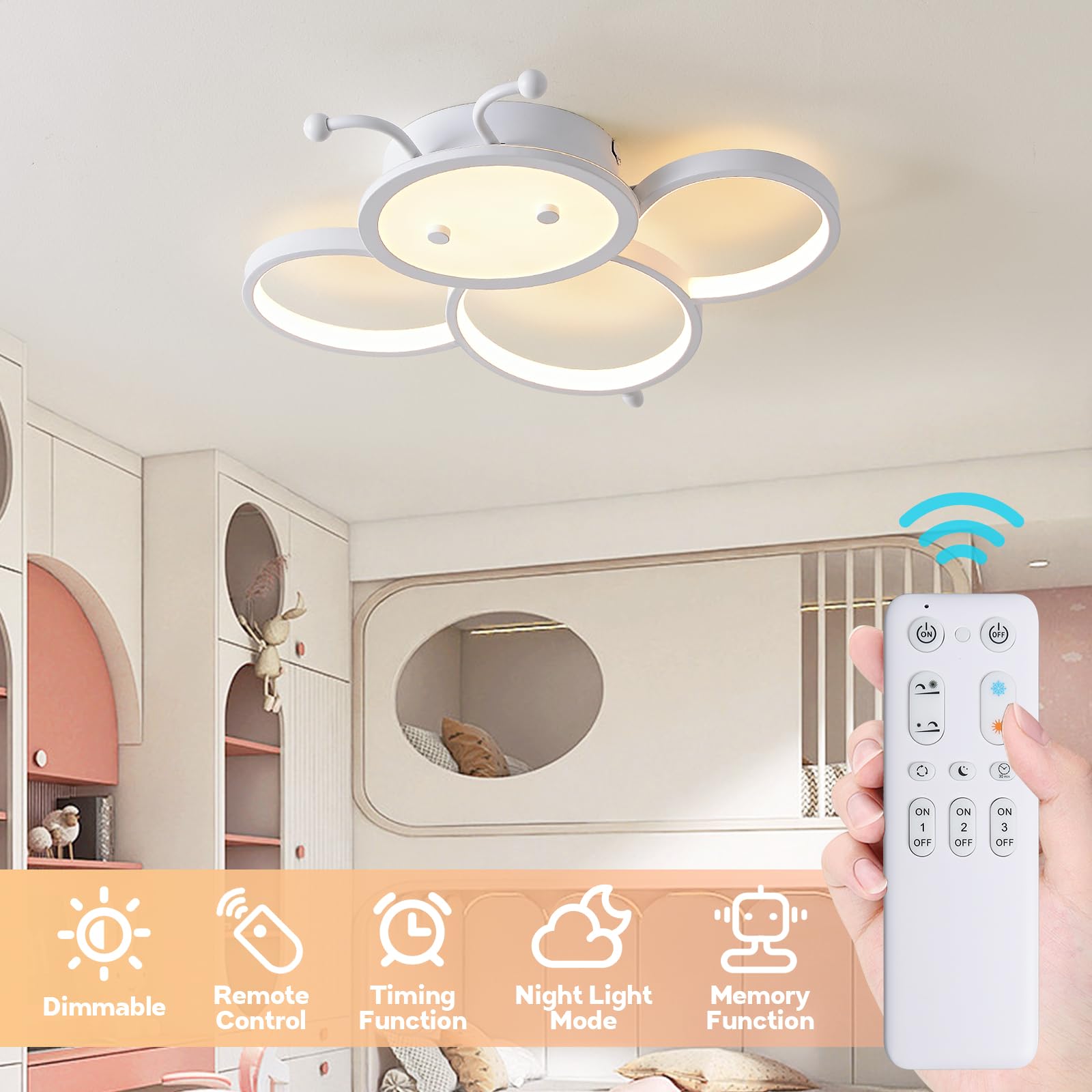 Lampadario Camera dei bambini LED Plafoniera Camera da letto Plafoniera Dimmerabile Luce con telecomando 3000K-6000K Ape Lampade a Soffitto Cameretta Bambino 40CM