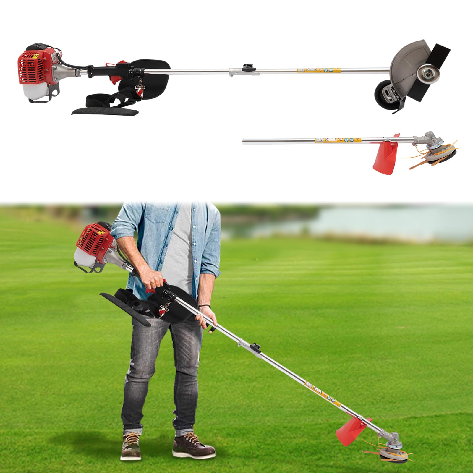Desbrozadora de gasolina de 26 CC, motor de gasolina de 2 tiempos, deshierbe con correa de transporte y gafas de protección, para agricultura, silvicultura, paisajismo y verde urbano