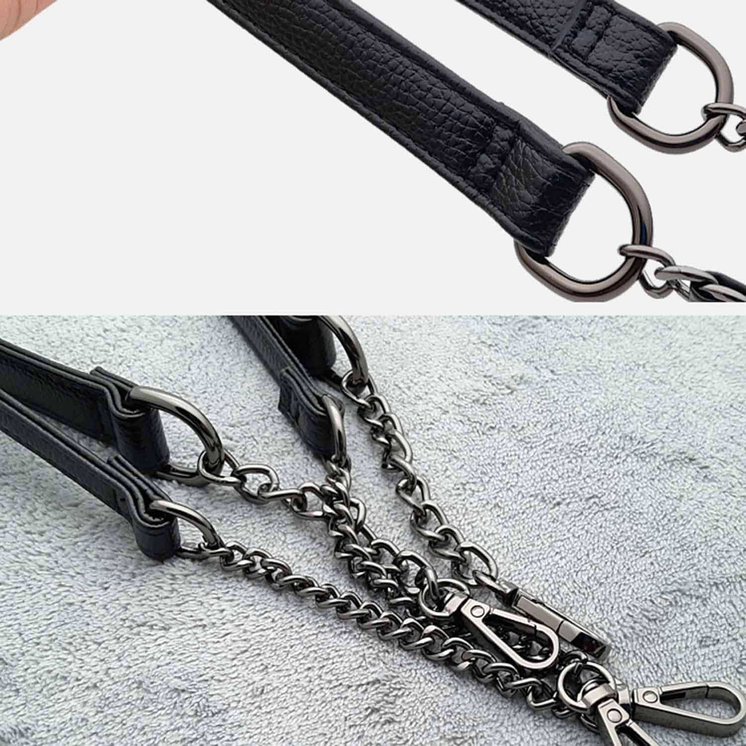 QUARKZMAN Chaîne De Sac à Main, 32" Chaîne Plate En Cuir Et Fer Pour Sac à Main Avec Boucles Pour Sacs à Bandoulière (Sangle Blanche + Chaîne Argentée