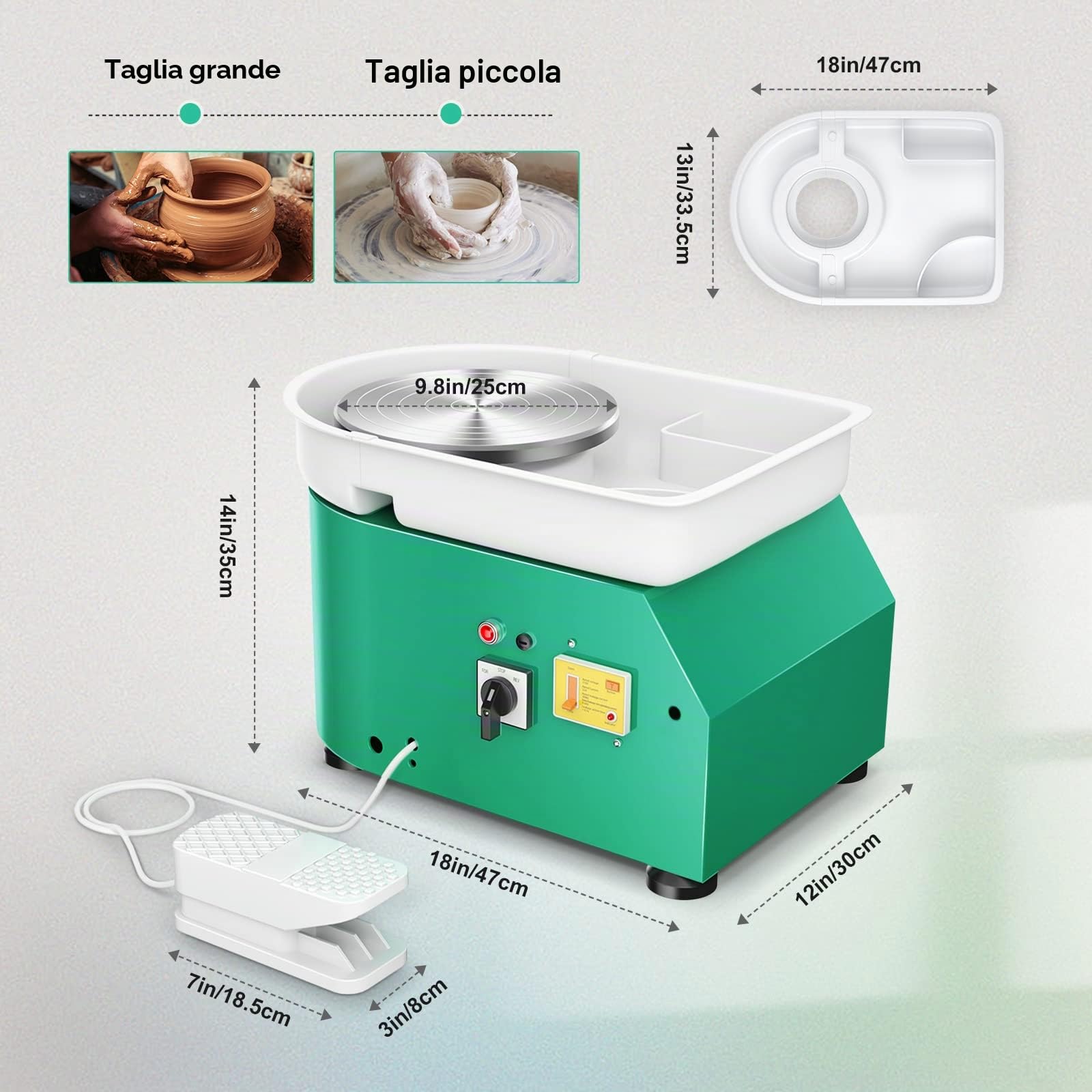 Tornio per Ceramica Elettrico, 350W 25CM Tornio per Argilla Macchina con Bacino ABS Rimovibile, Pedale e Strumenti di Modellazione, Ruota di Ceramica che Forma Macchina Adatta