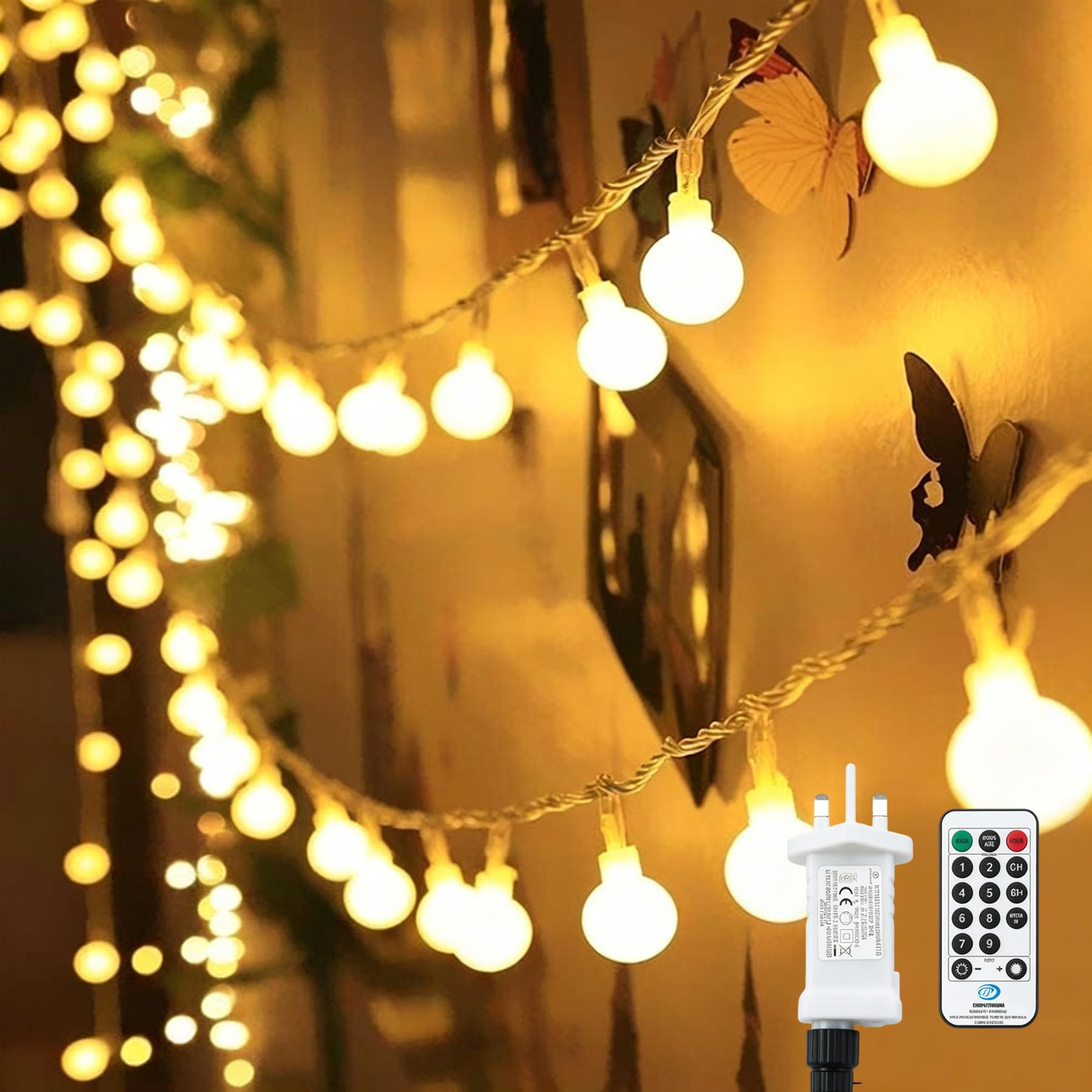 Pesalot 120LED Fairy Lights Plug in Powered,12M Christmas Lights,Warm White