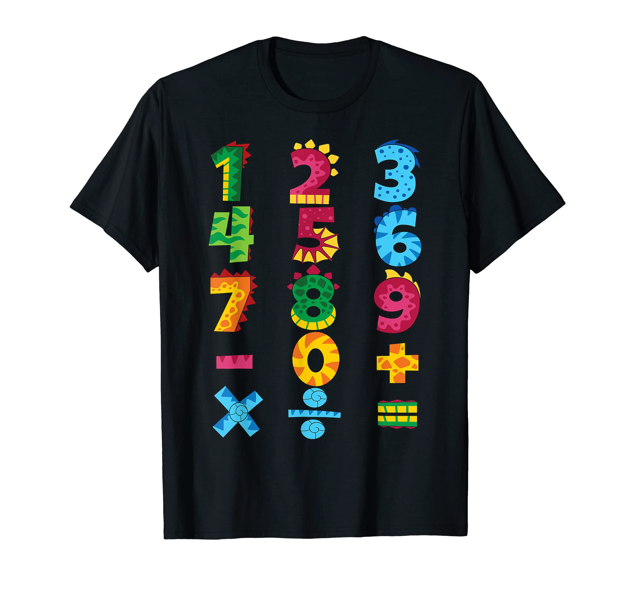 Funny Educational number day math day kids costumeFunny Dino Numbers Math day back to school kids gift - black T-Shirt