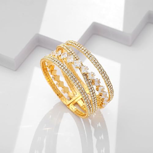 Miniatura 2 de WOWORAMA Pulsera de novia de boda para mujer, damas de honor, brillantes cristales austriacos, pulsera de lágrima, pulsera elástica con diamantes de