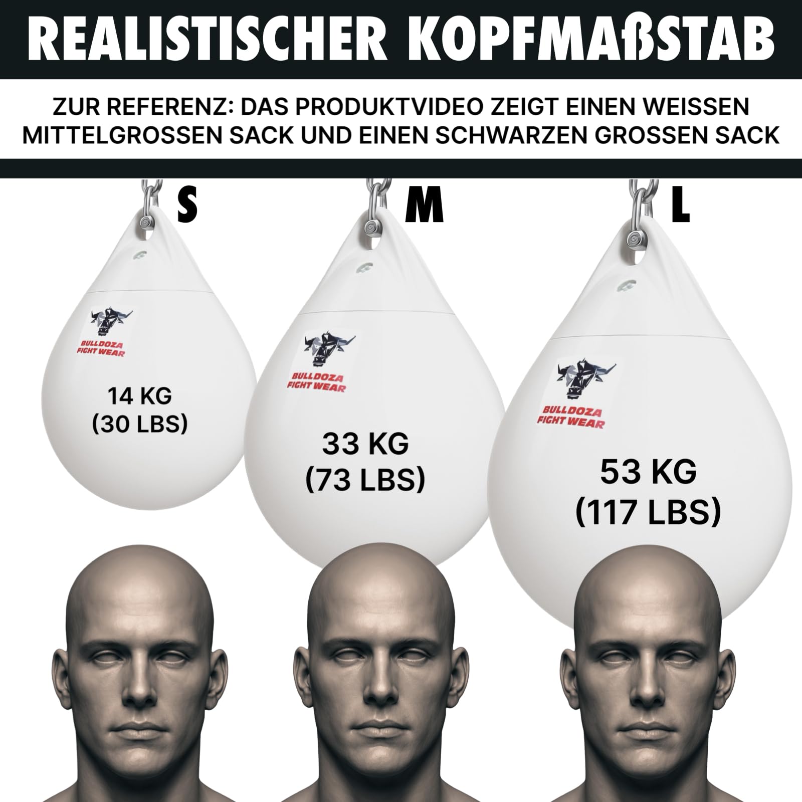 Bull Doza Weißer Wasser-Boxsack – Wassergefüllter Box-Trainingssack – Langlebig (Small/Medium/Large)