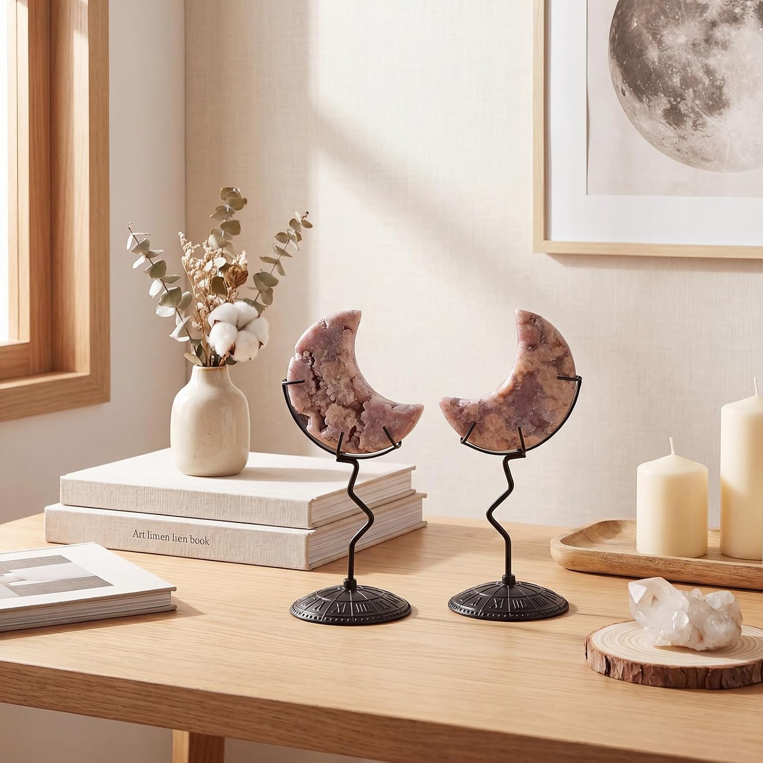 2 Pcs Moon Crystal Holder Rock Display Stand 5 x 3.5 Inch