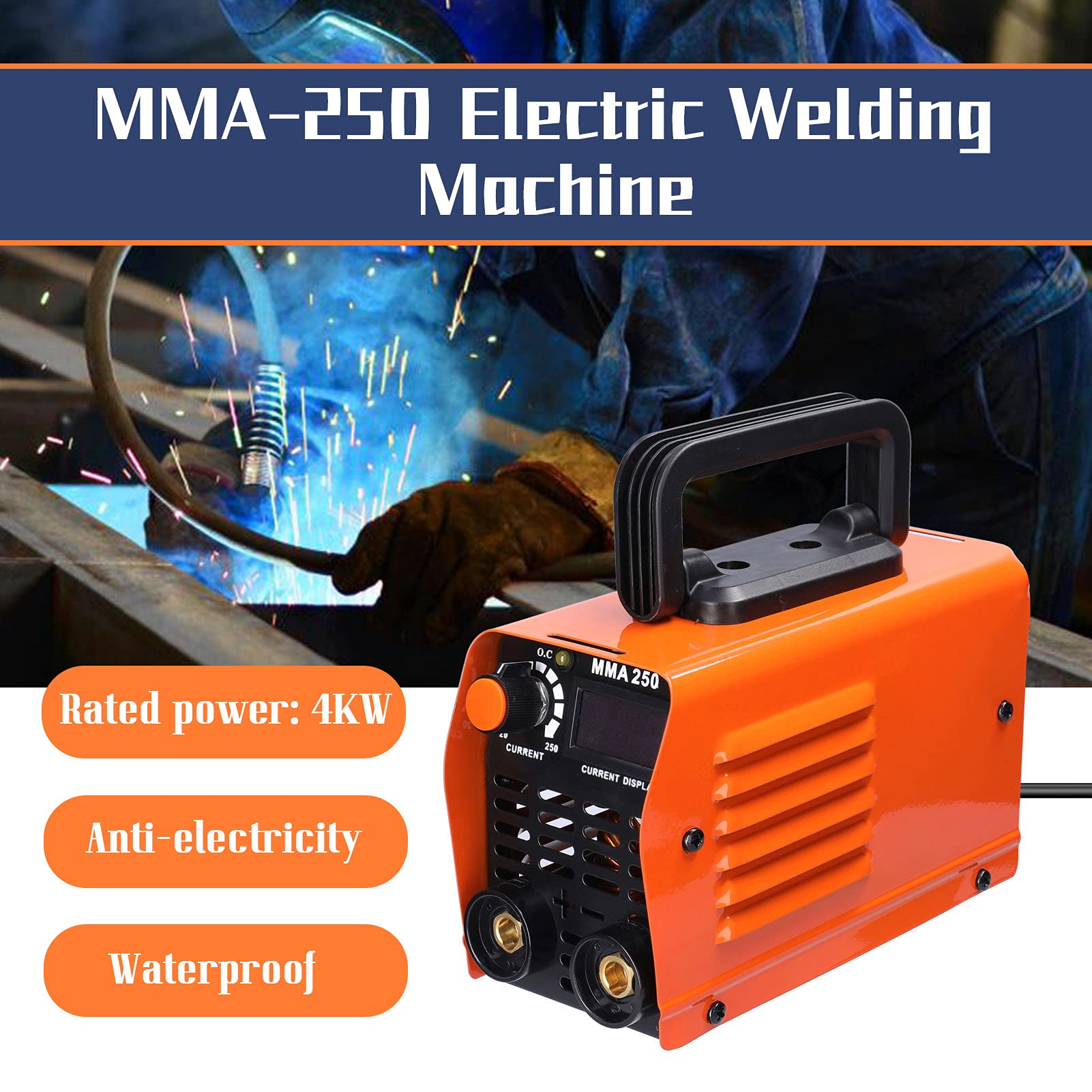 Soldador Inverter Geevorks 20-250A MMA Mini Soldadora de Arco Tecnología Profesional IGBT | 1,90 KG, 200x 86 x 123mm | Impermeable | Maquina de Soldar Electrodo 220V, Naranja