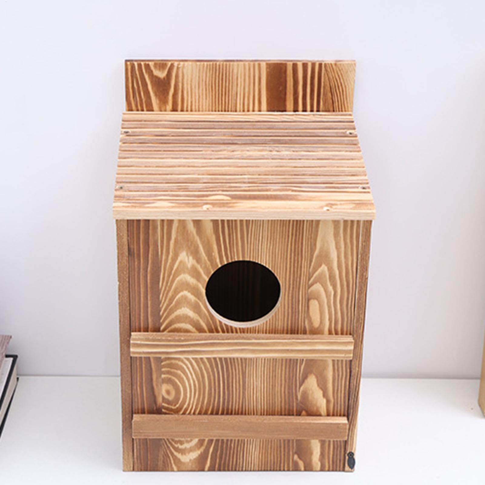 Caja de anidación de búho, Caja de anidación de pájaros de Madera, casa de pájaros, fácil Montaje, Apertura Circular, Refugio Hecho a Mano para pájaros cernícalos