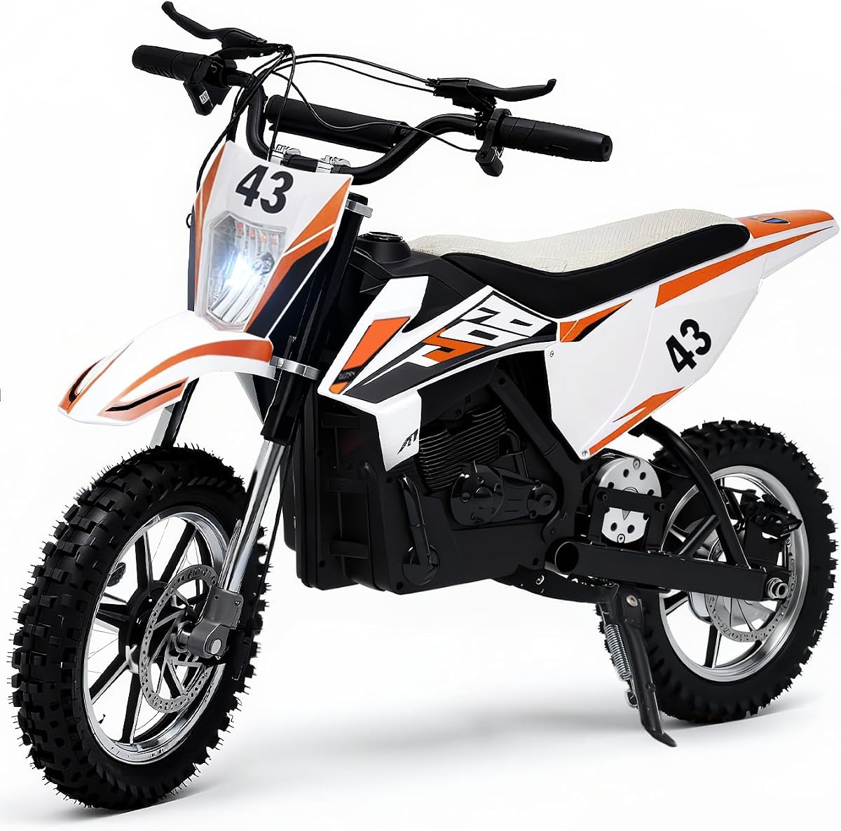 Blitzshark 36V 650W Kids Electric Dirt Bike, Dual Disc Brakes | Off-Road Motocross Style,17 MPH Speed,Aluminum Wheels,Dual Suspension,Twist Grip Throttle,Rubber Tires,Leather Seat